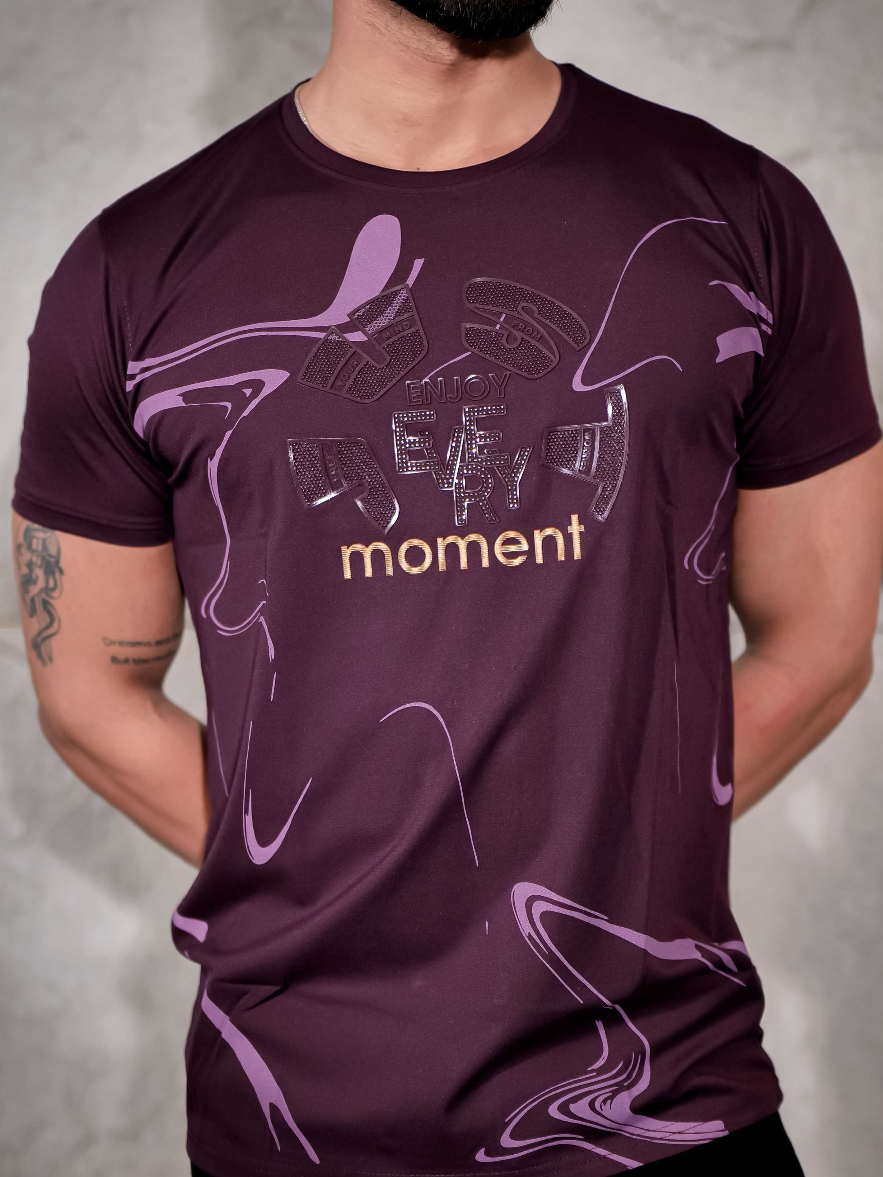 Dark Wine Round Neck Imported Cotton Half Sleeve Premium Designer T-Shirt - Image 2