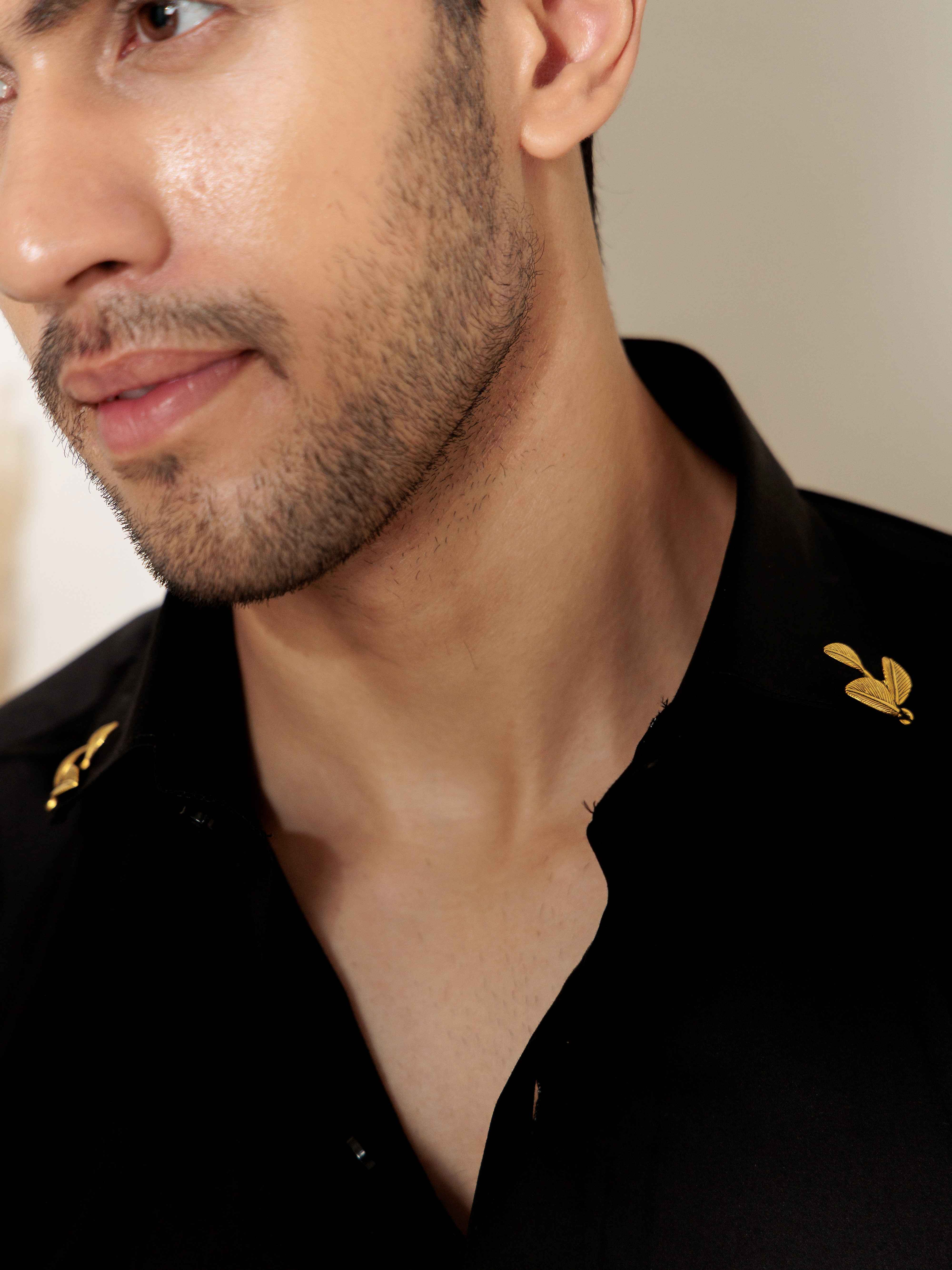 FOOMER BID LEAF BLACK DESIGNER SATIN COTTON SHIRT FOR MEN - Image 2