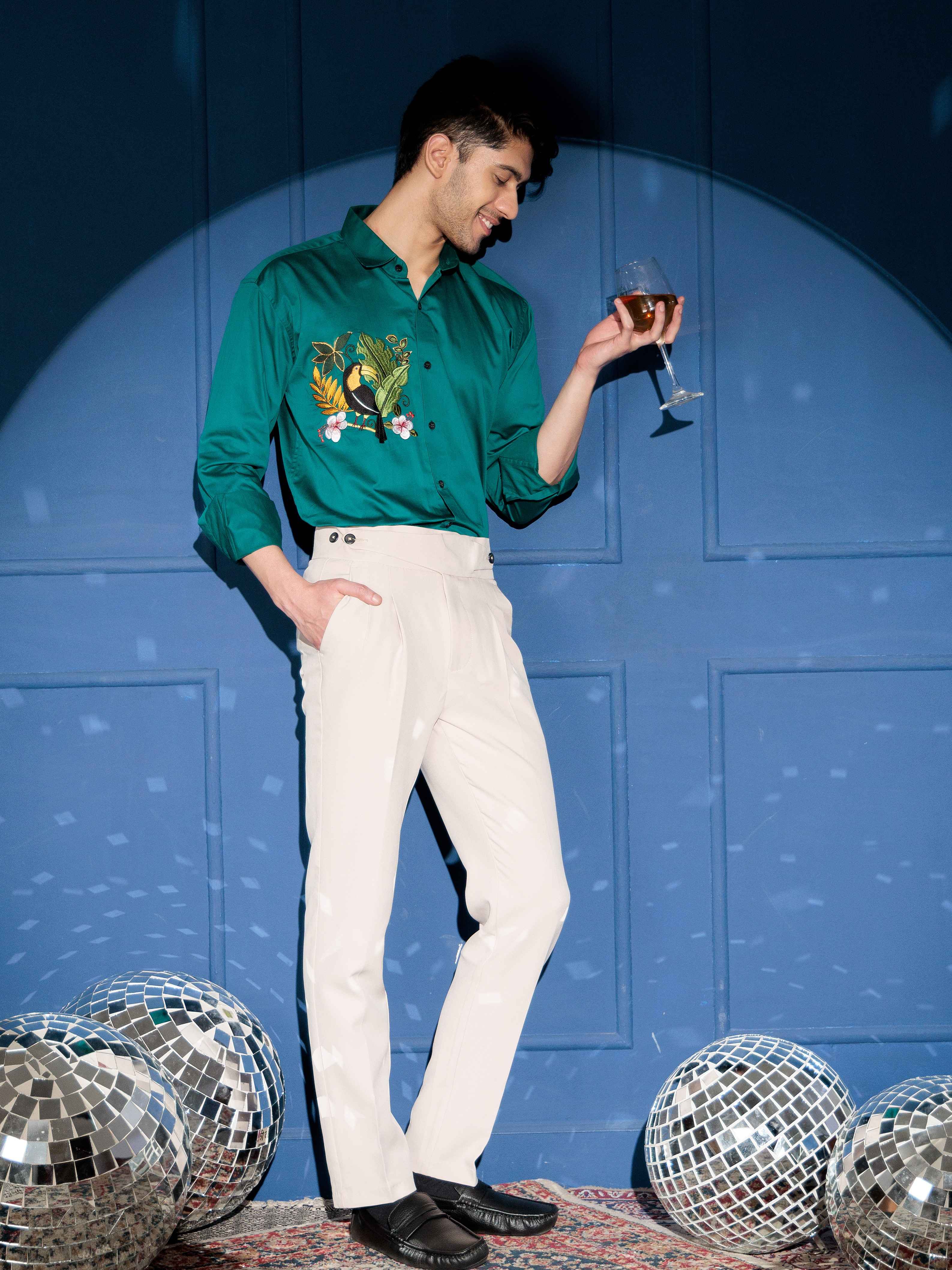 FOOMER  BIRD NEST EMBROIDERED RAMA LUXURY COTTON SHIRT FOR MEN - Image 3