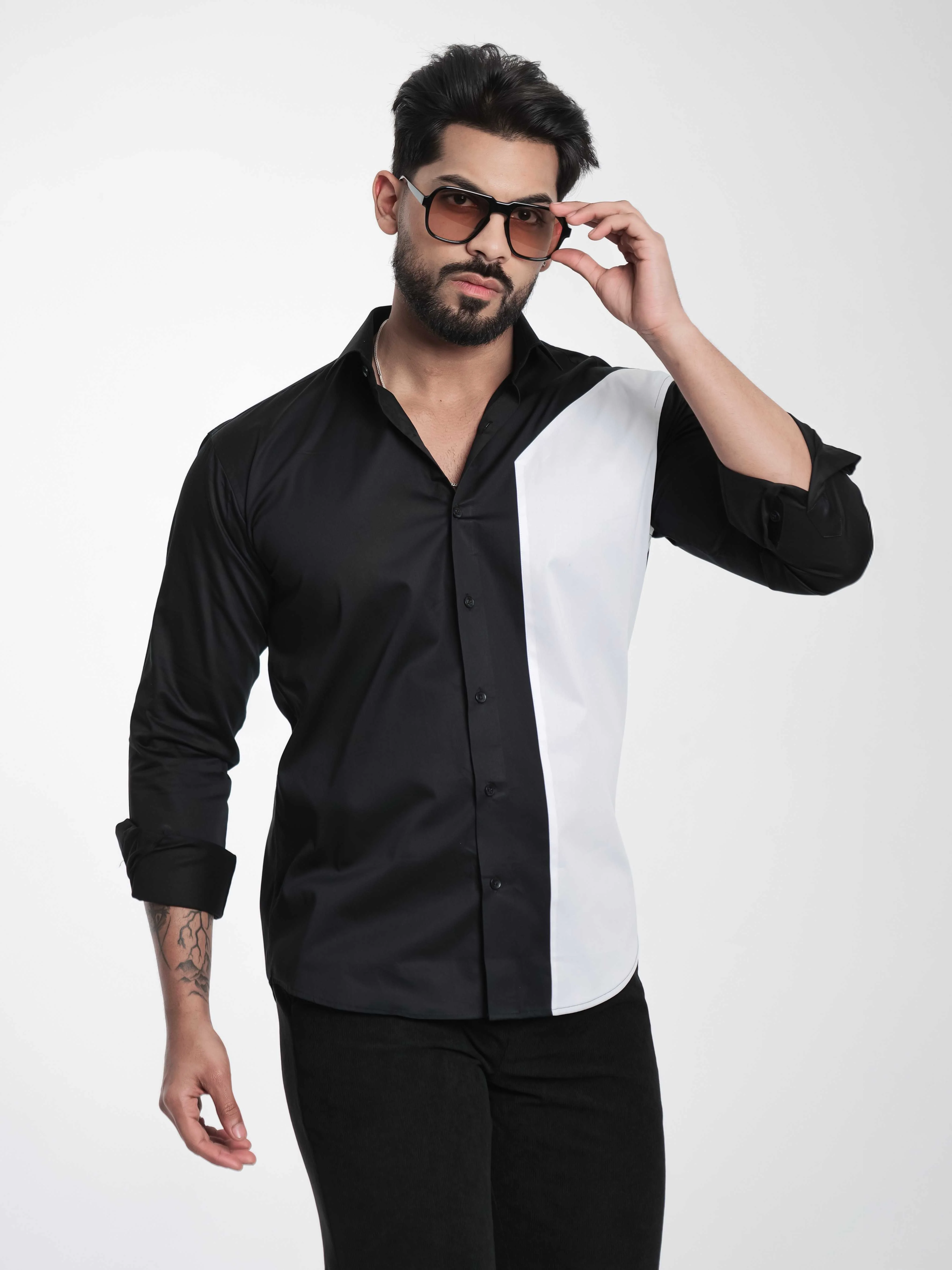 FOOMER BLACK AND WHITE CUT N SEW DESIGNER SHIRT FOR MEN'S