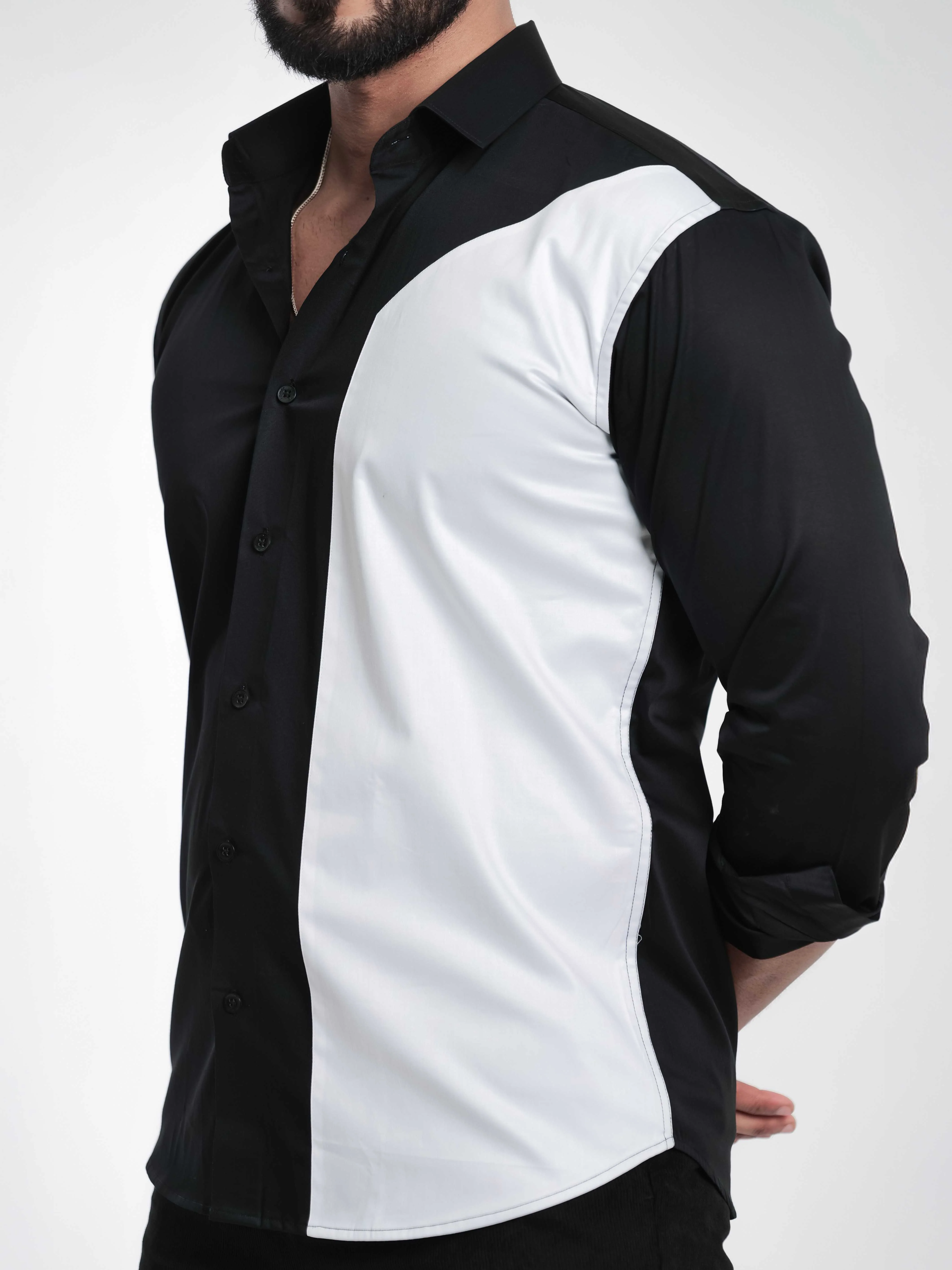 FOOMER BLACK AND WHITE CUT N SEW DESIGNER SHIRT FOR MEN'S - Image 2