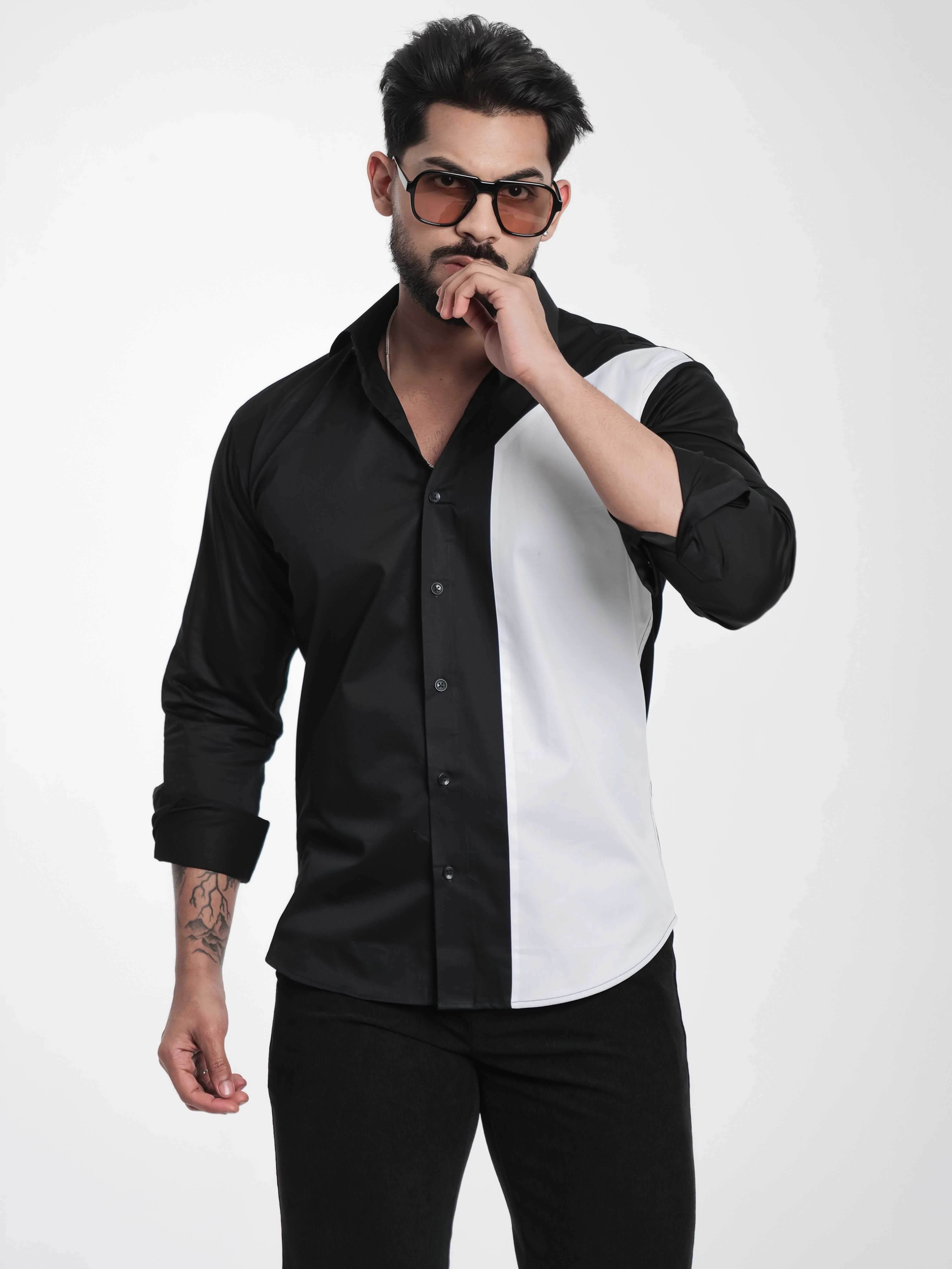 FOOMER BLACK AND WHITE CUT N SEW DESIGNER SHIRT FOR MEN'S - Image 3