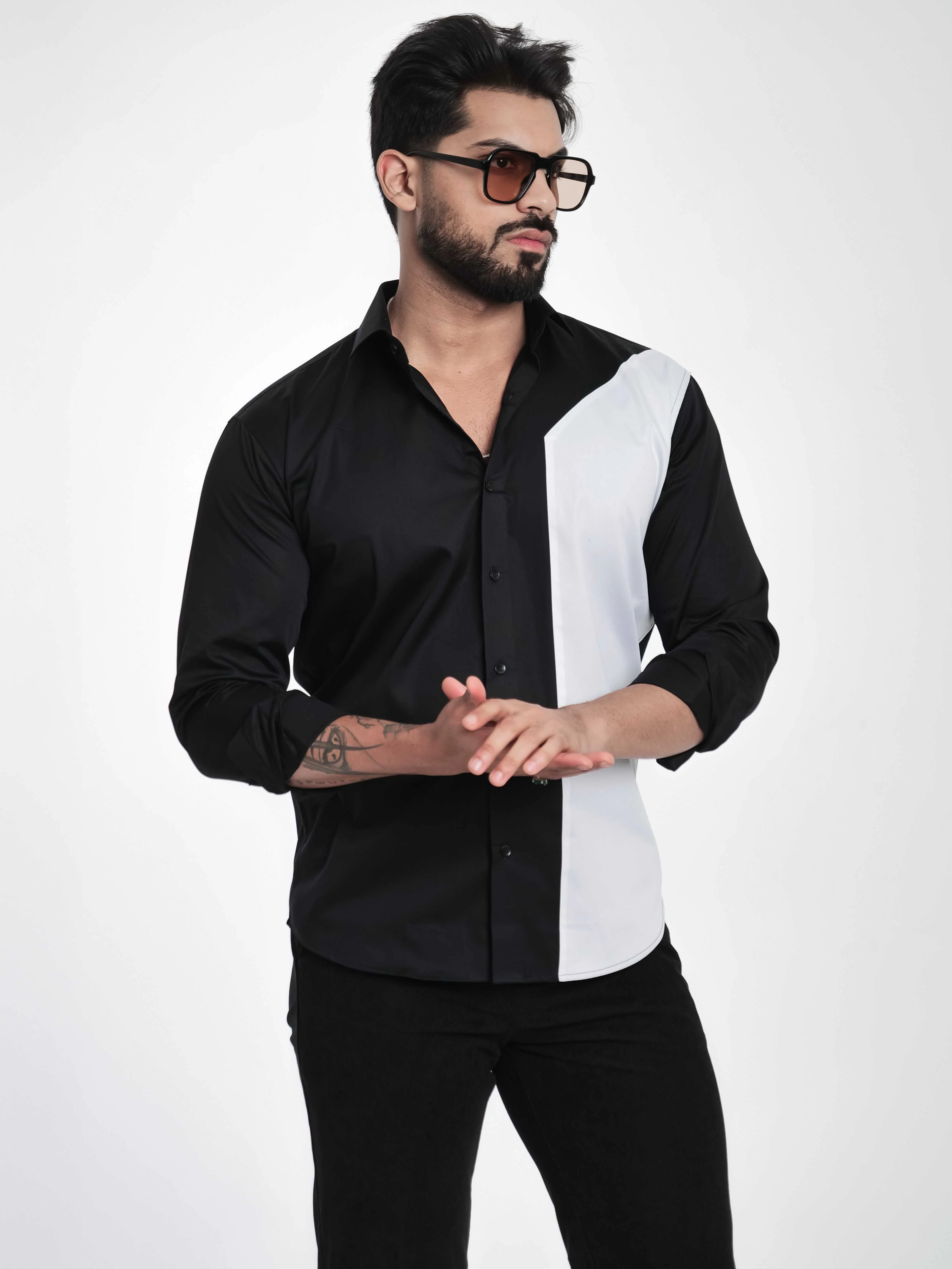 FOOMER BLACK AND WHITE CUT N SEW DESIGNER SHIRT FOR MEN'S - Image 4