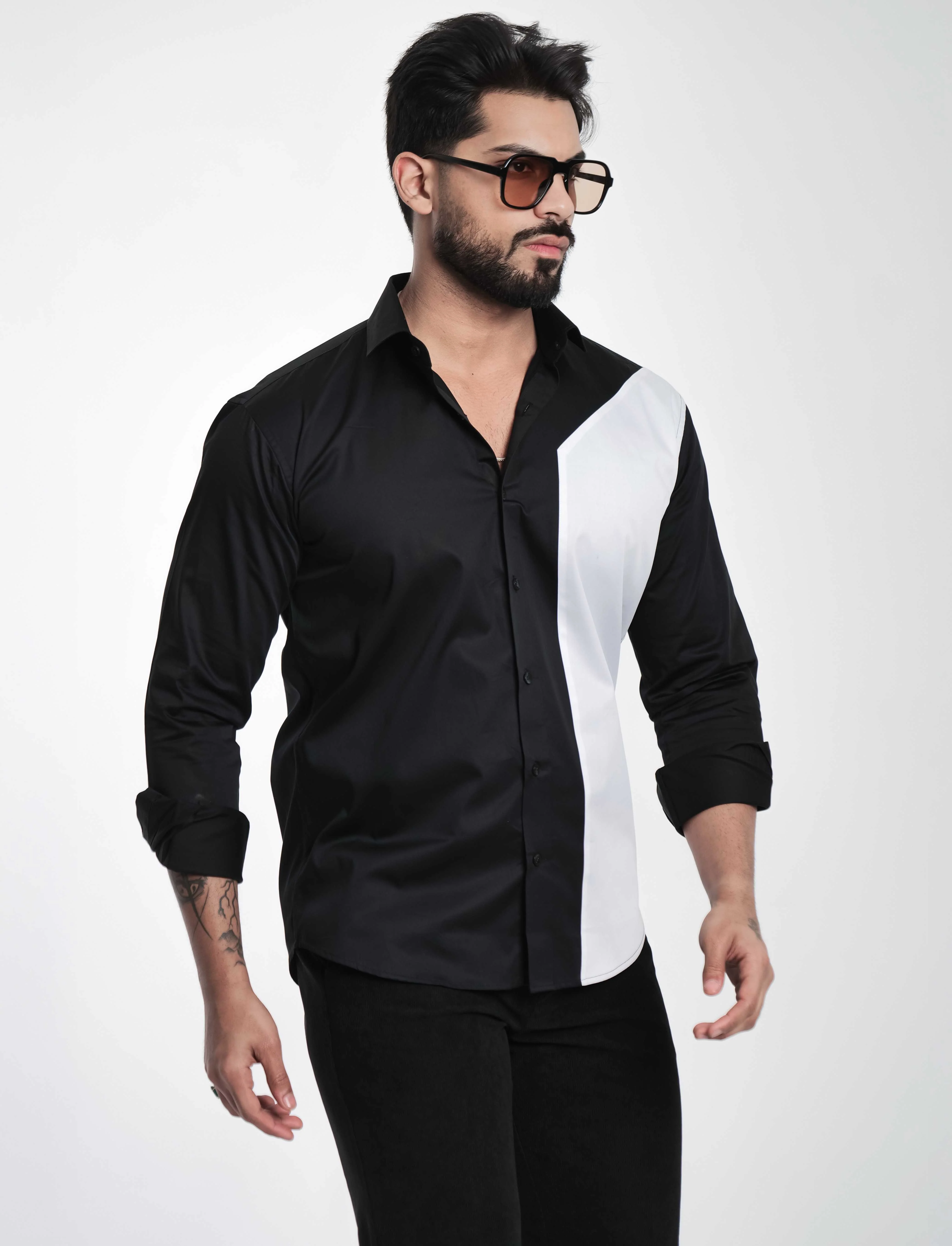 FOOMER BLACK AND WHITE CUT N SEW DESIGNER SHIRT FOR MEN'S - Image 5