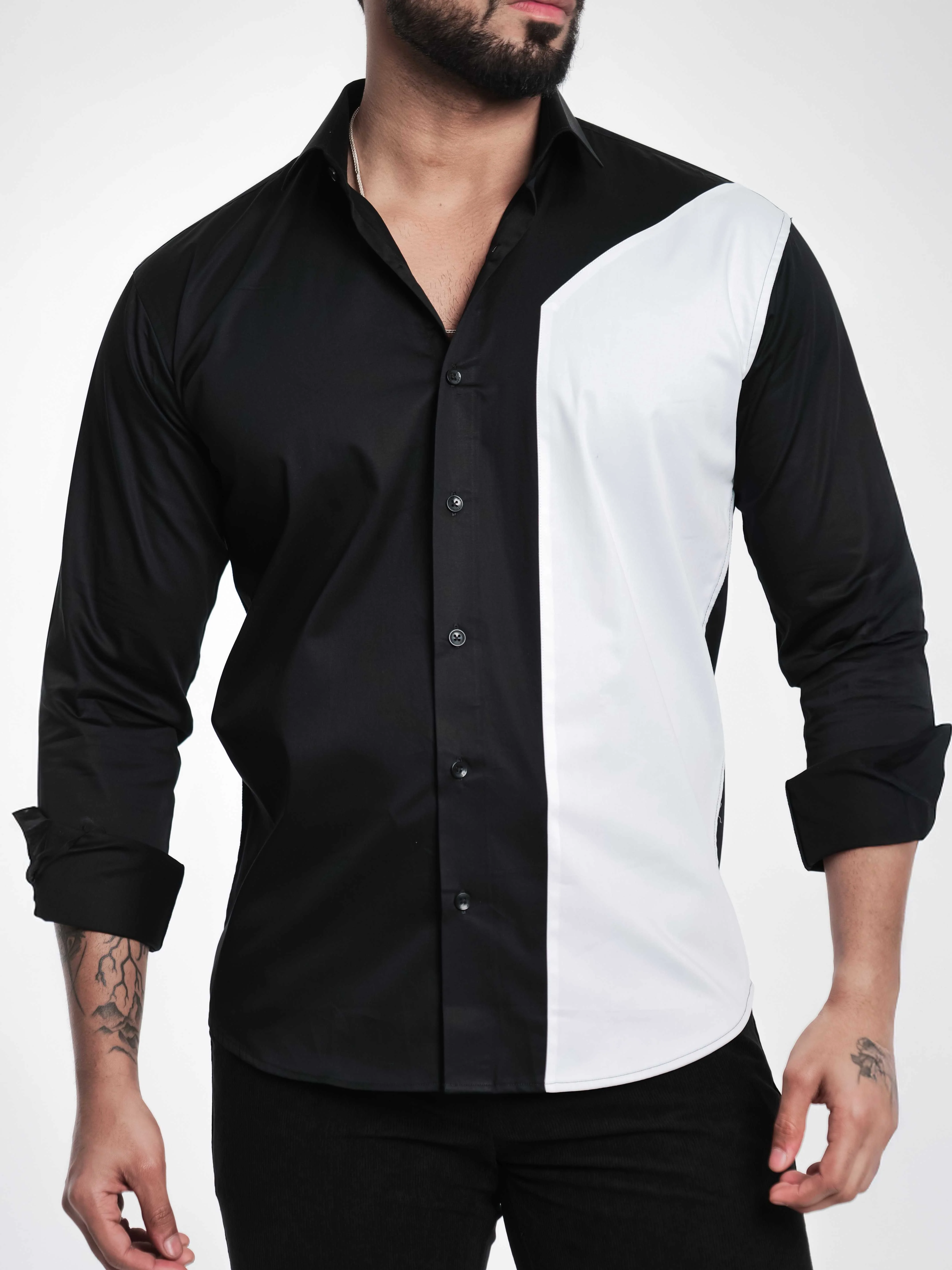 FOOMER BLACK AND WHITE CUT N SEW DESIGNER SHIRT FOR MEN'S - Image 7