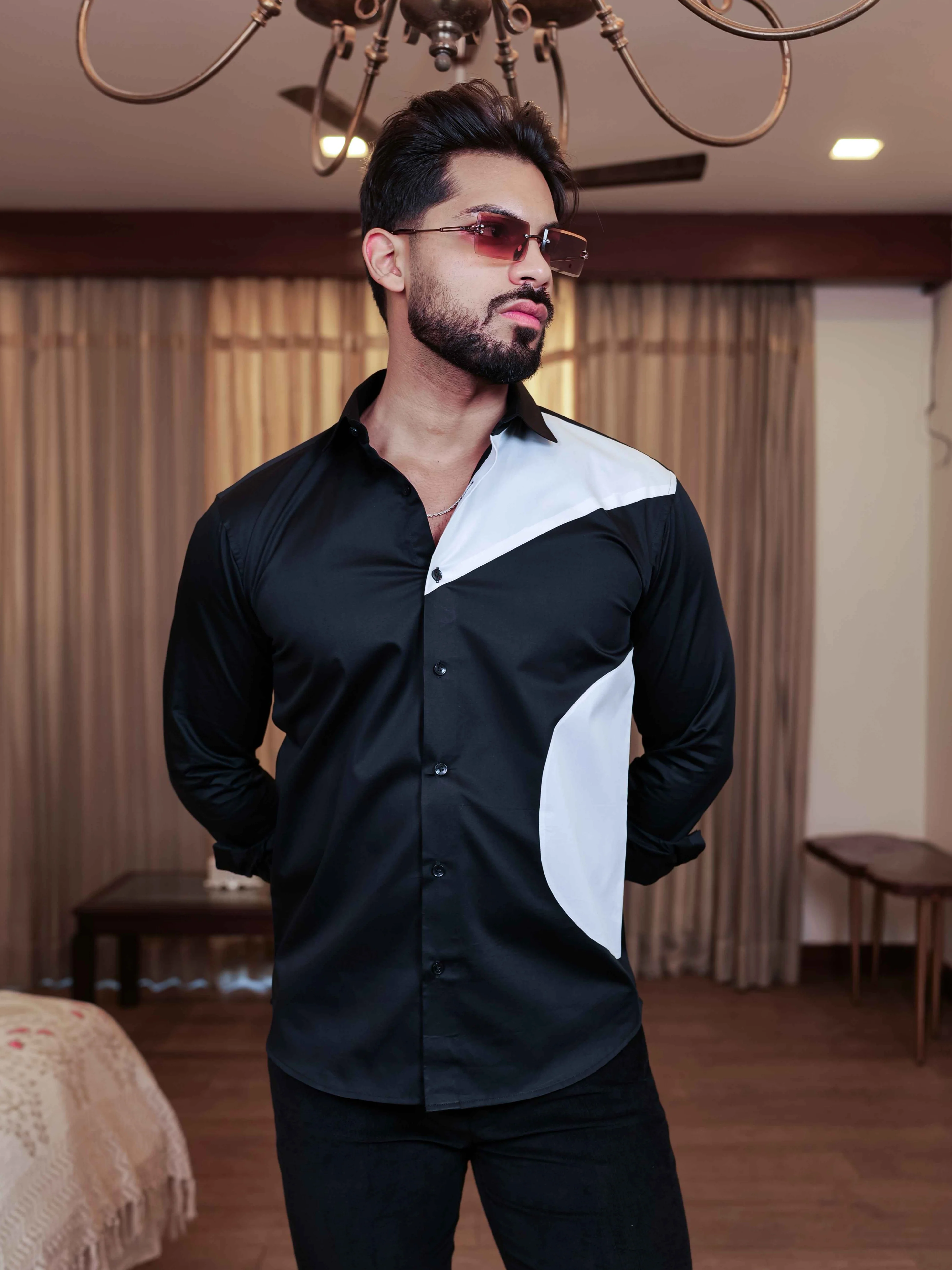 FOOMER BLACK AND WHITE CUT N SEW DESIGNER SHIRT FOR MEN'S - Image 4