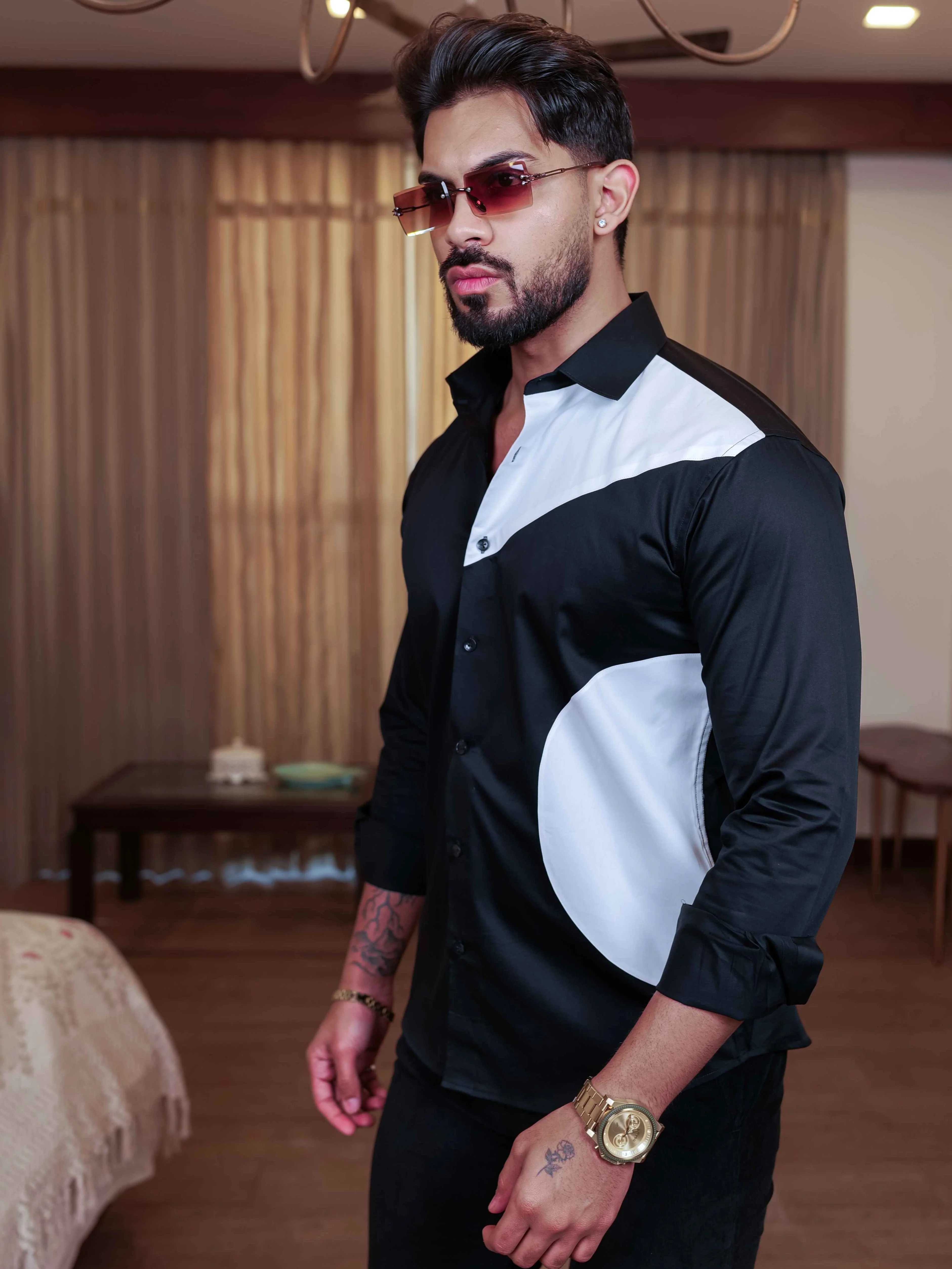 FOOMER BLACK AND WHITE CUT N SEW DESIGNER SHIRT FOR MEN'S - Image 6