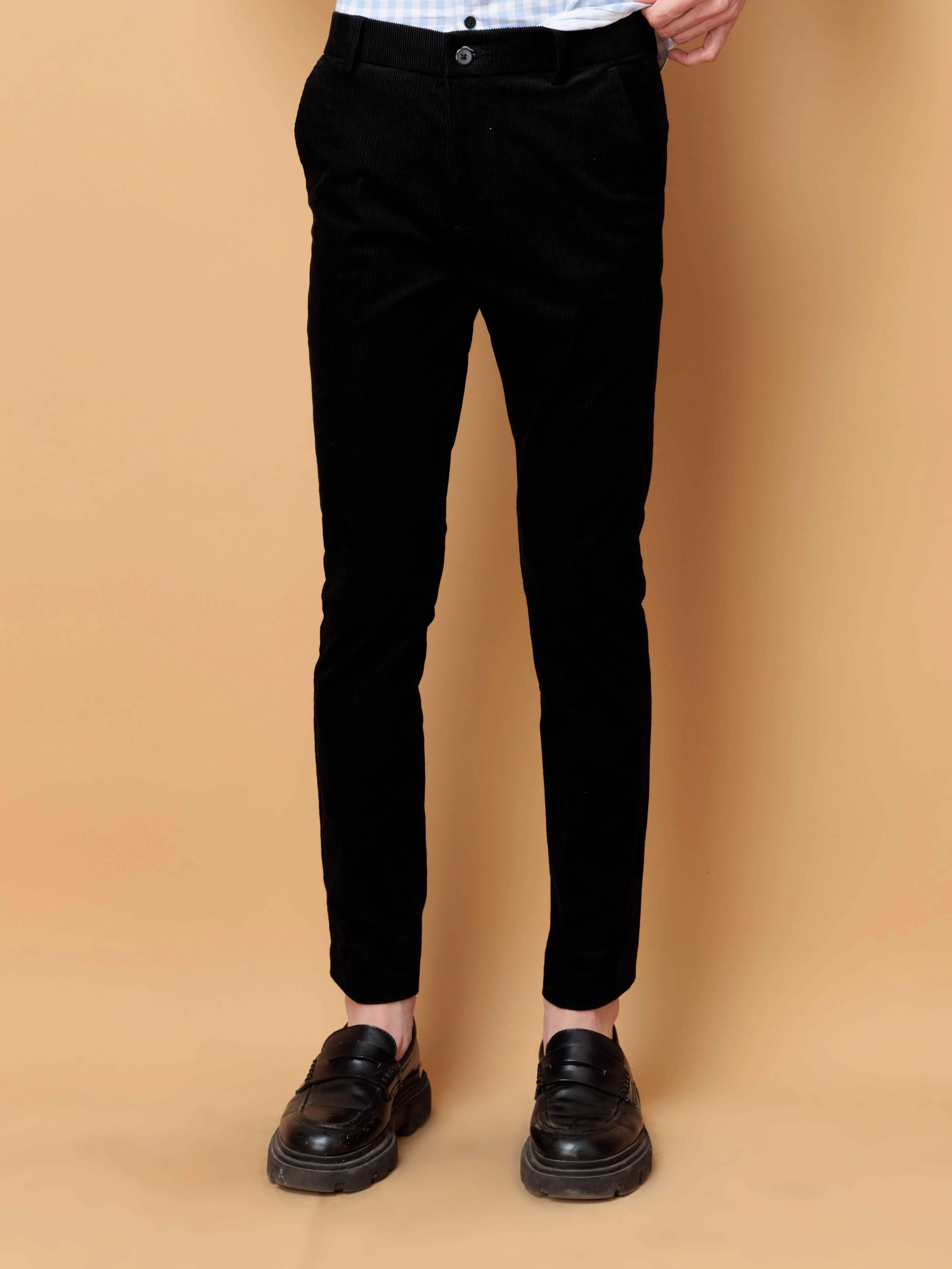 FOOMER BLACK CORDUROY RELAXED FIT TROUSERS FOR MEN'S