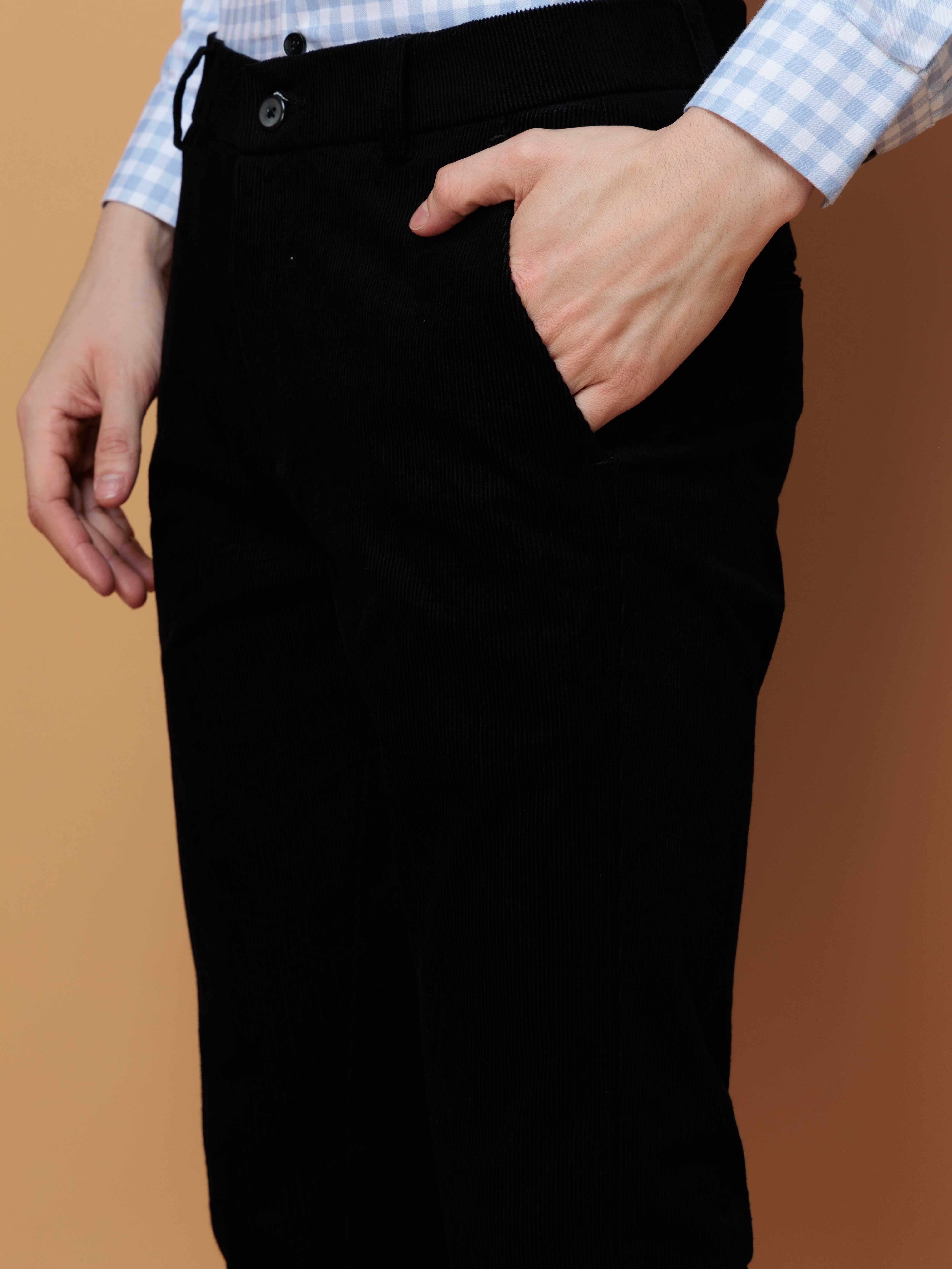 FOOMER BLACK CORDUROY RELAXED FIT TROUSERS FOR MEN'S - Image 2