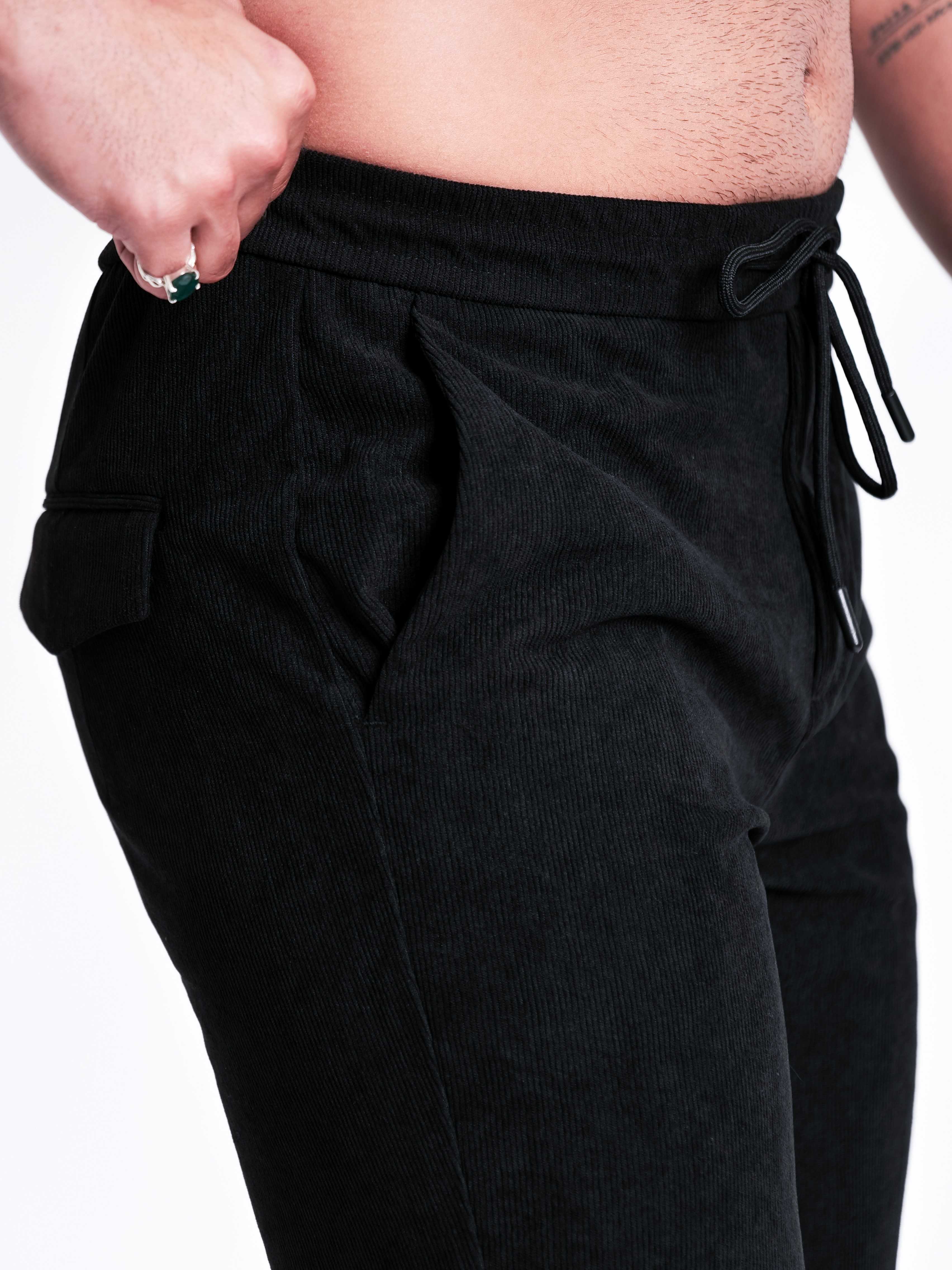 Foomer Black Corduroy Relaxed Fit Trousers For Men's - Image 5
