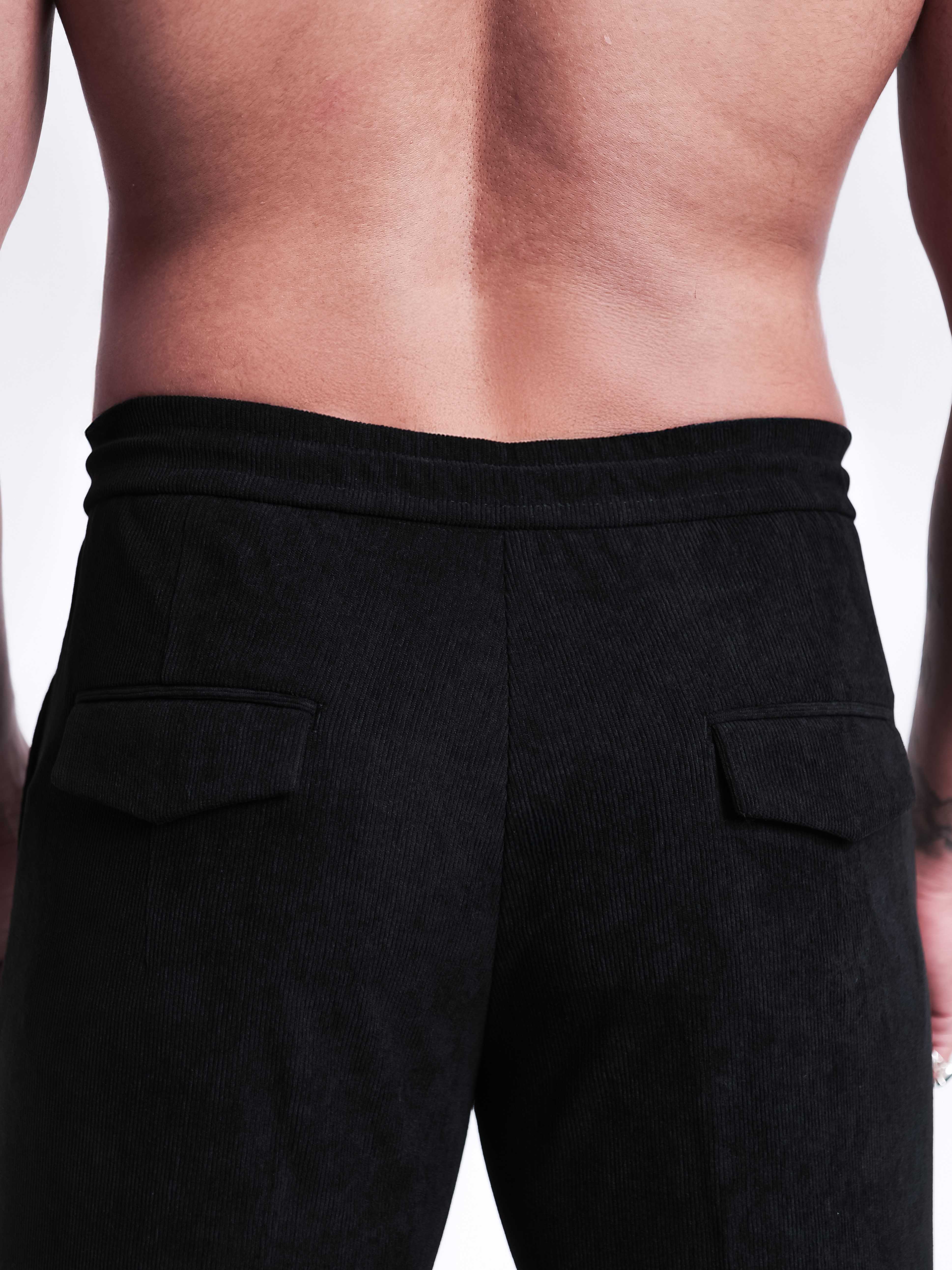 Foomer Black Corduroy Relaxed Fit Trousers For Men's - Image 6