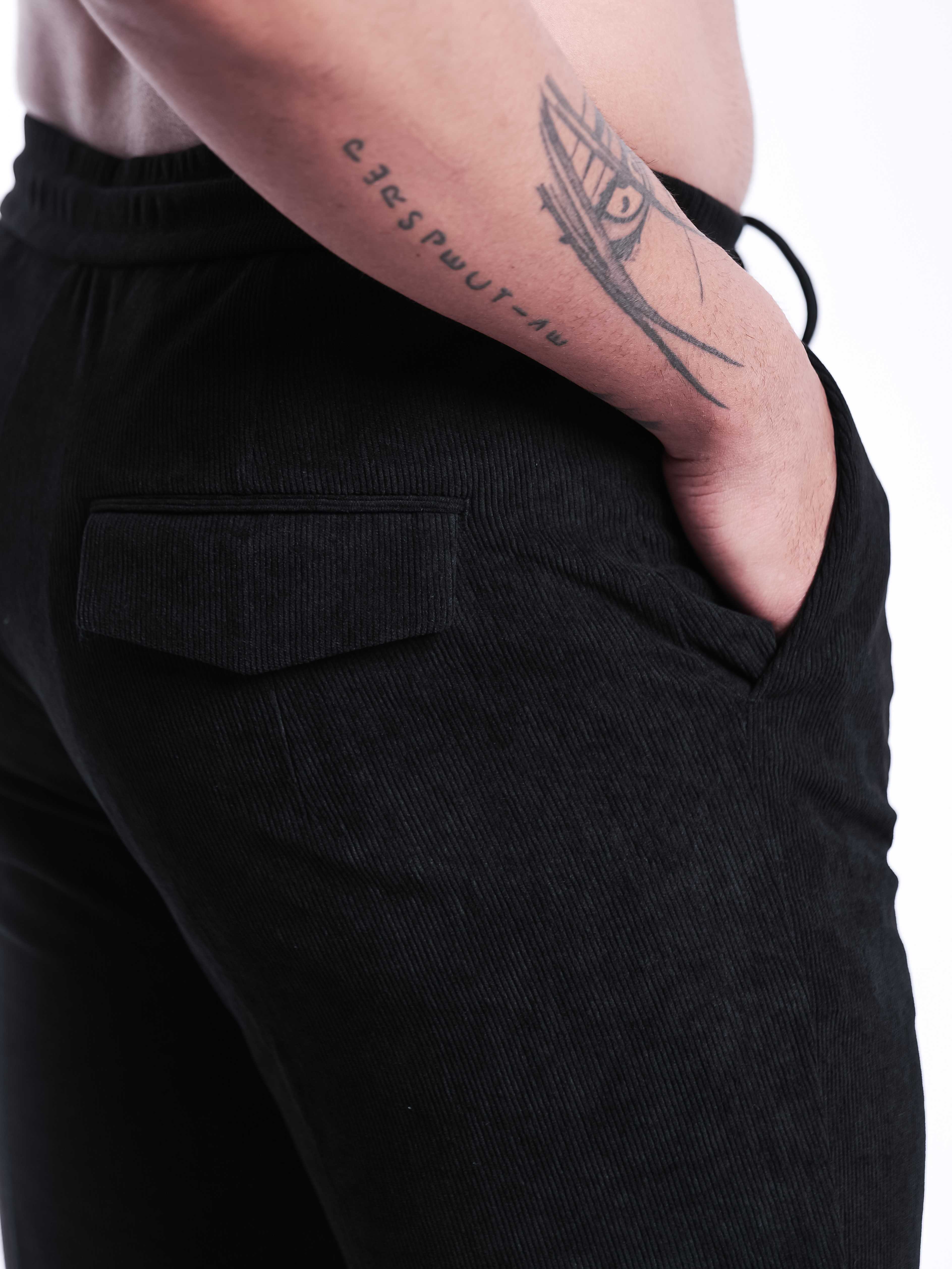 Foomer Black Corduroy Relaxed Fit Trousers For Men's - Image 8
