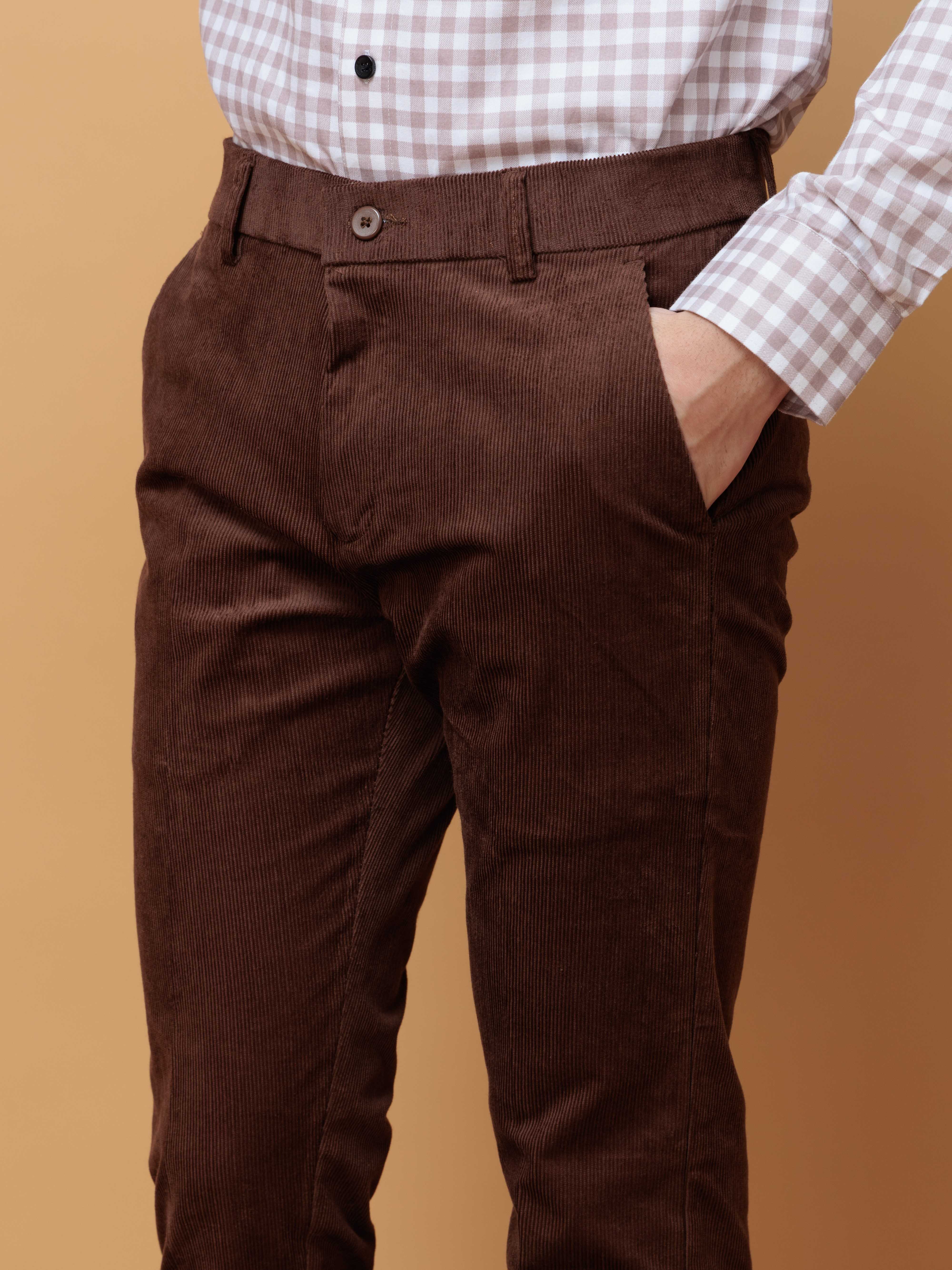 BROWN CORDUROY RELAXED FIT TROUSERS FOR MEN'S - Image 2
