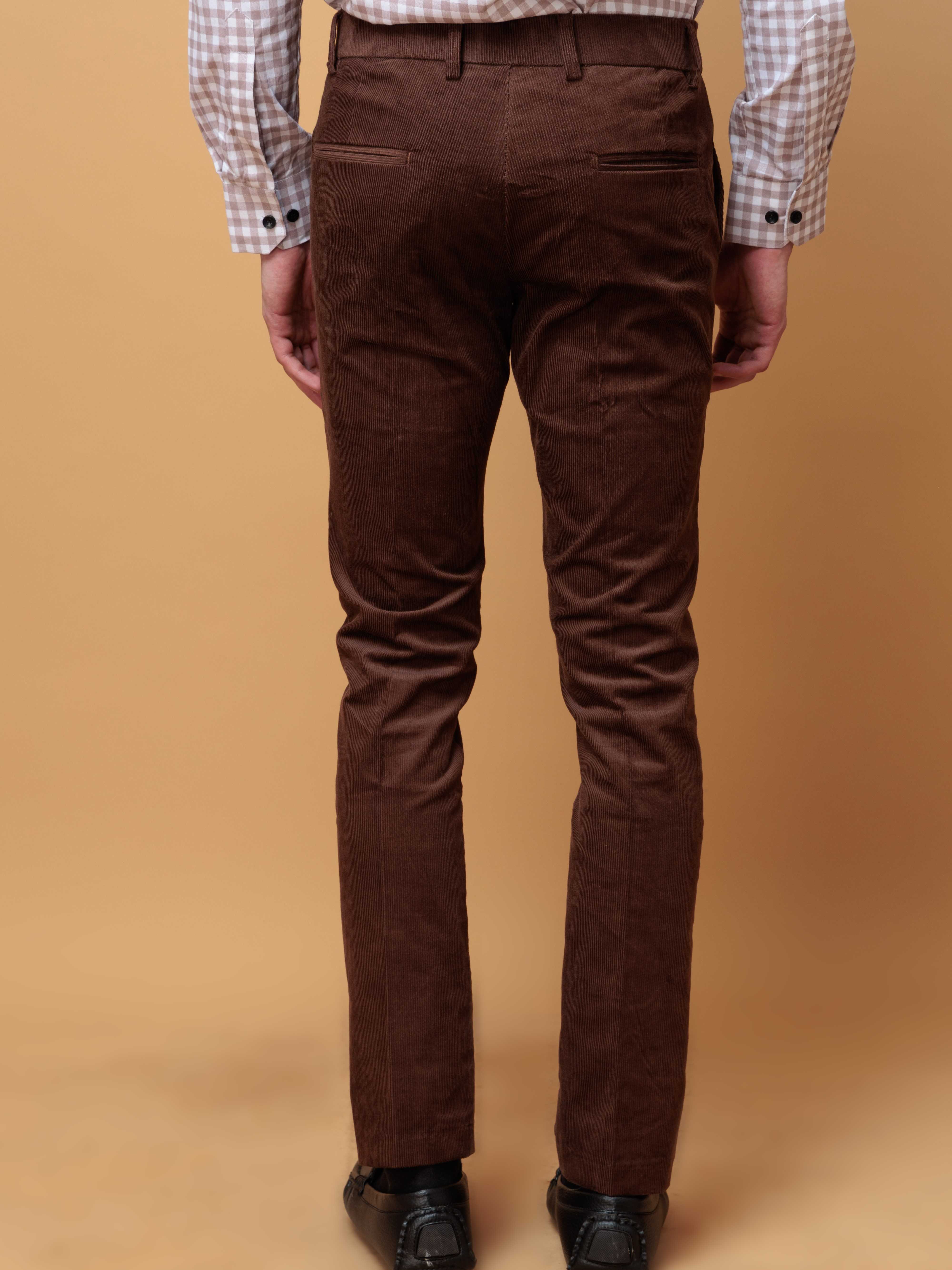 BROWN CORDUROY RELAXED FIT TROUSERS FOR MEN'S - Image 3
