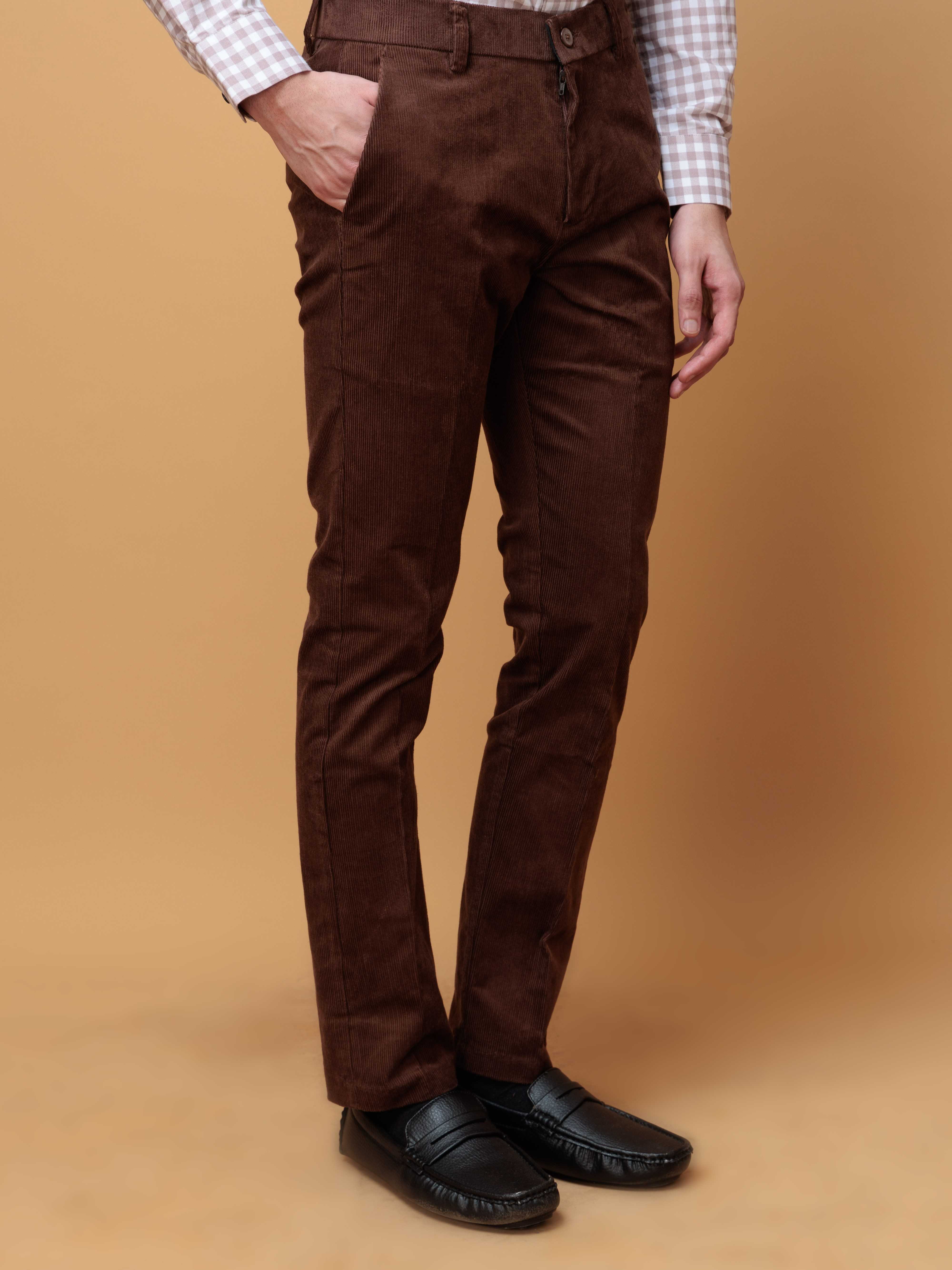 BROWN CORDUROY RELAXED FIT TROUSERS FOR MEN'S - Image 4