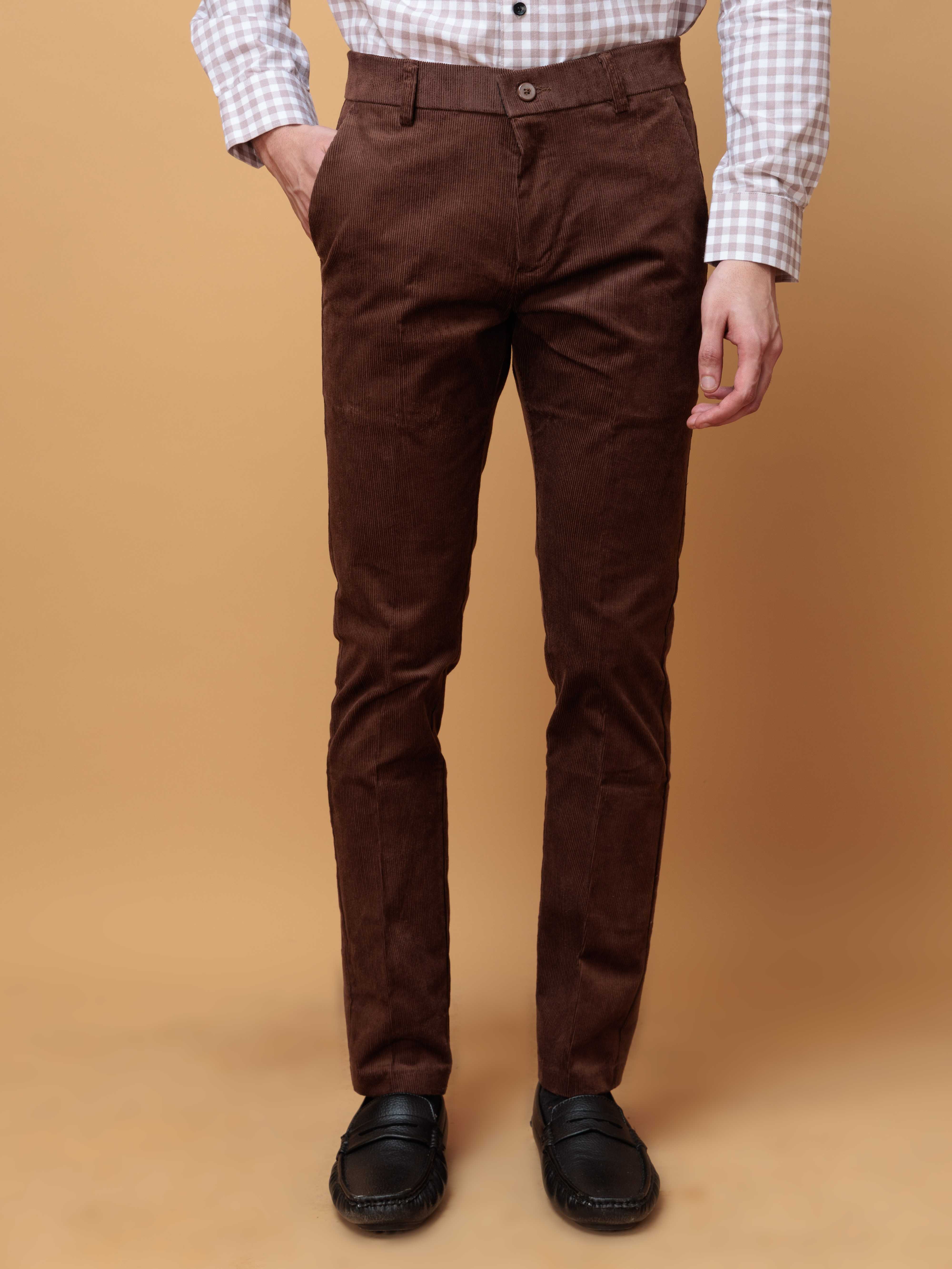 BROWN CORDUROY RELAXED FIT TROUSERS FOR MEN'S - Image 9