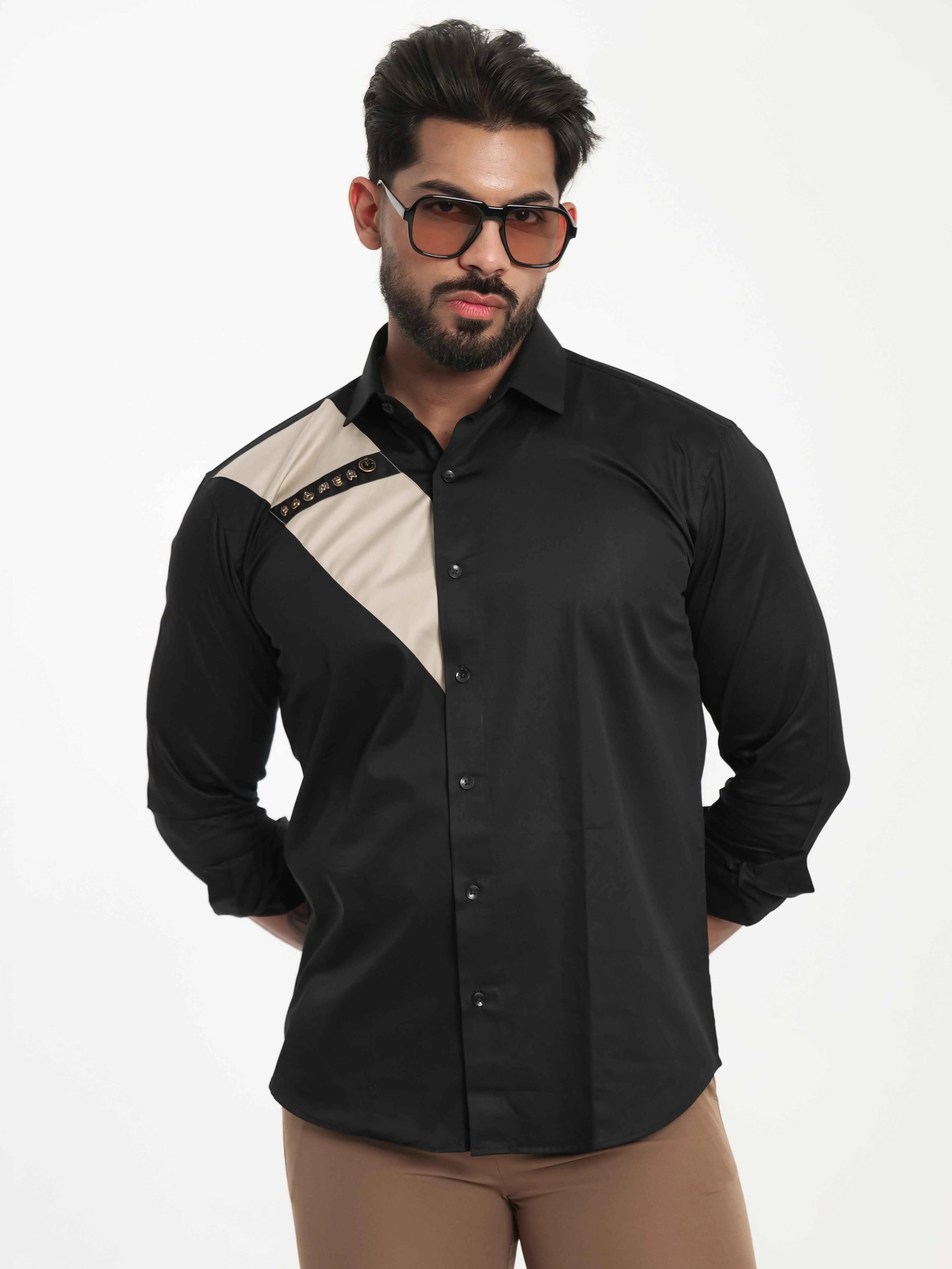 FOOMER BLACK CUT N SEW DESIGNER SHIRT FOR MEN'S - Image 3