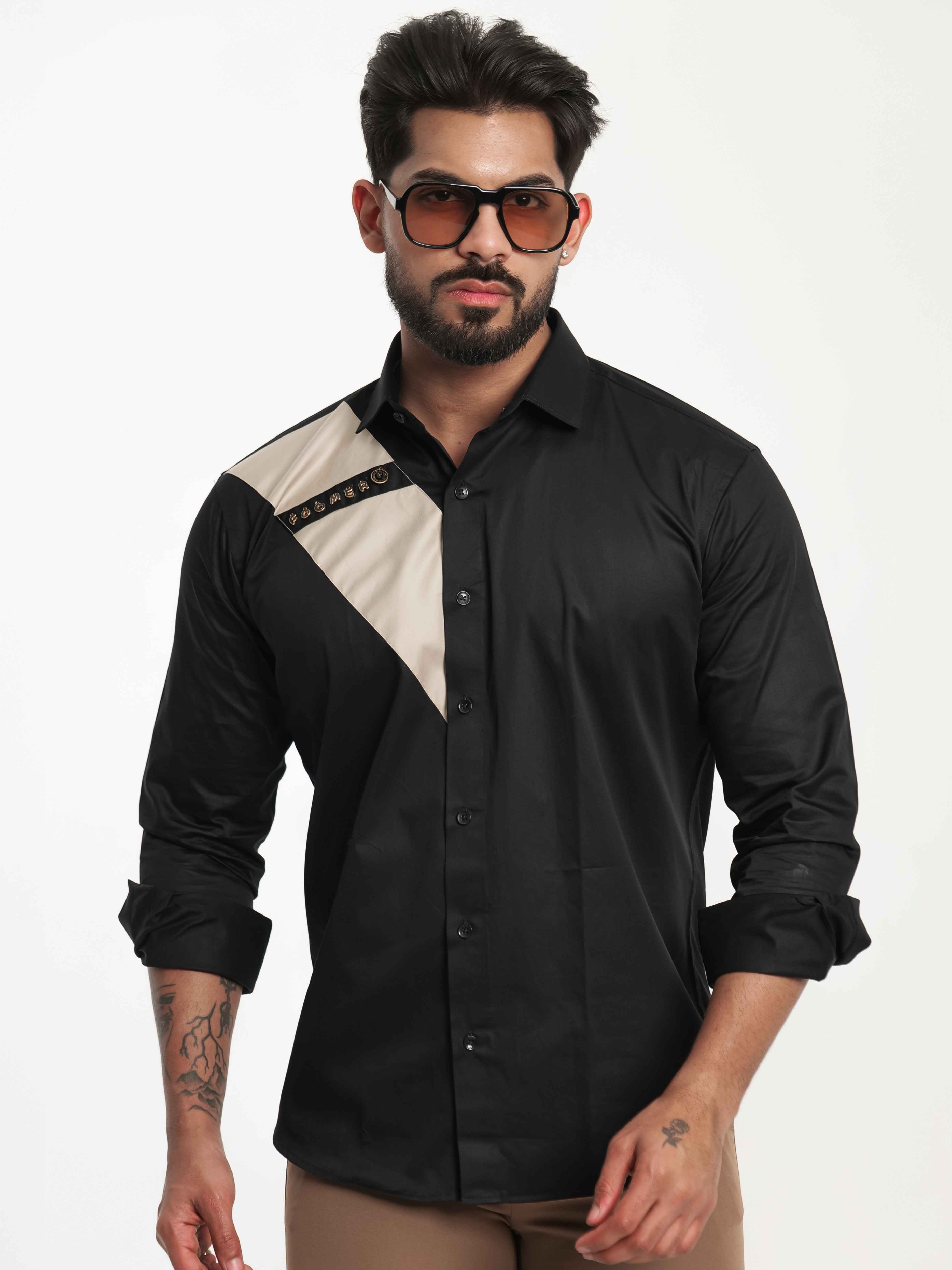 FOOMER BLACK CUT N SEW DESIGNER SHIRT FOR MEN'S - Image 4