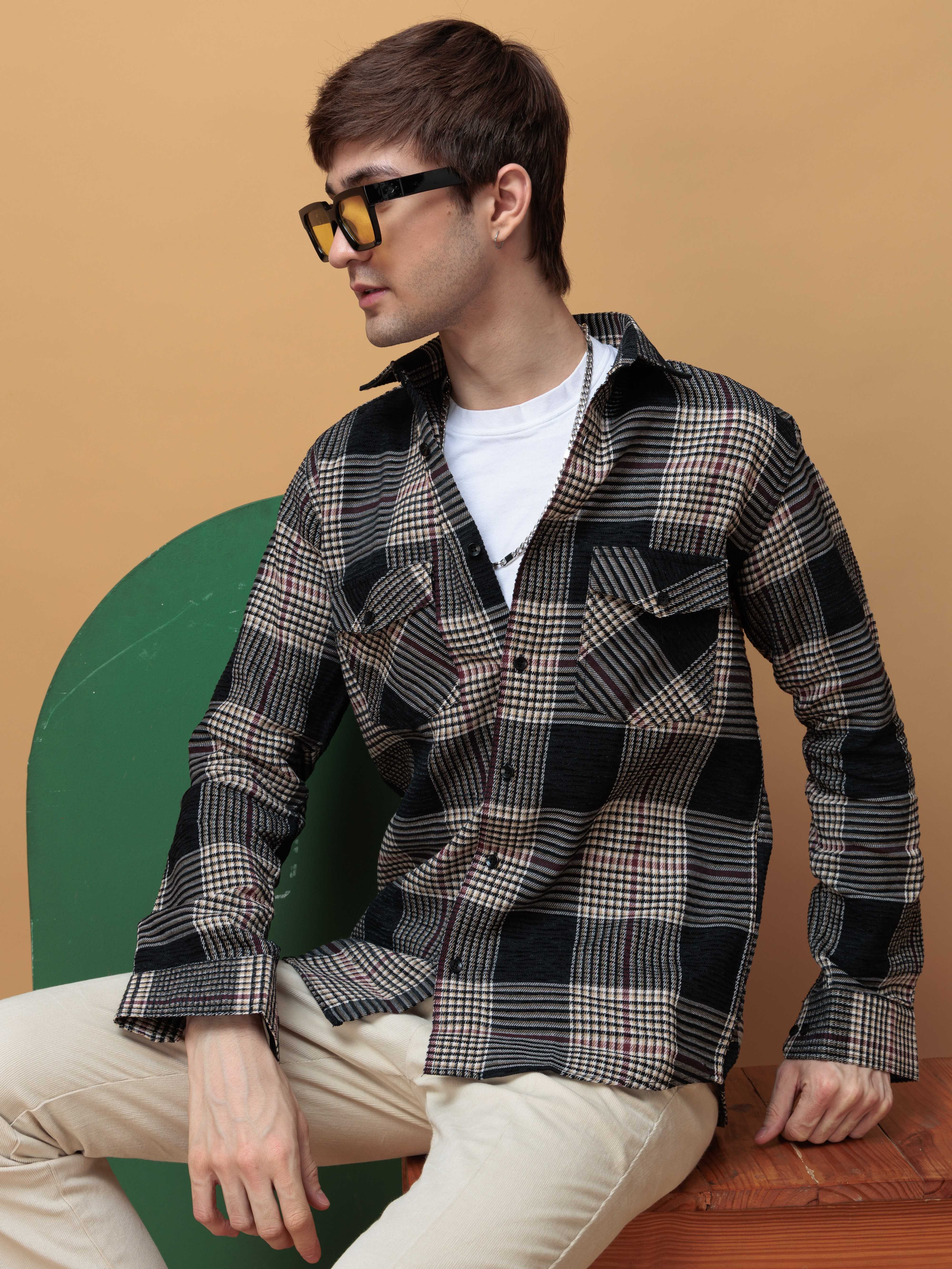 FOOMER BLACK GLEN CHECKED CASUAL SHIRT FOR MEN'S - Image 10