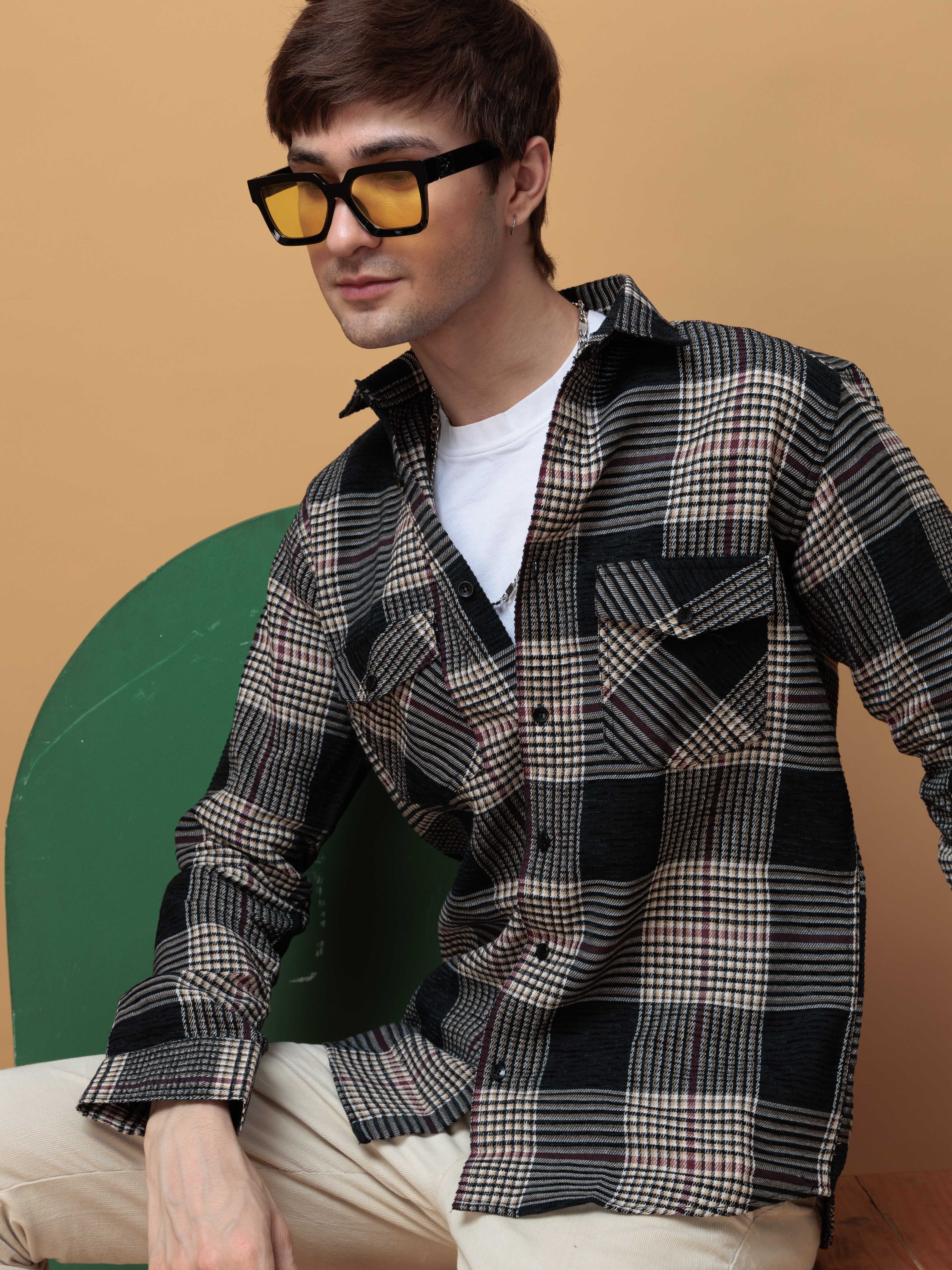 FOOMER BLACK GLEN CHECKED CASUAL SHIRT FOR MEN'S - Image 6