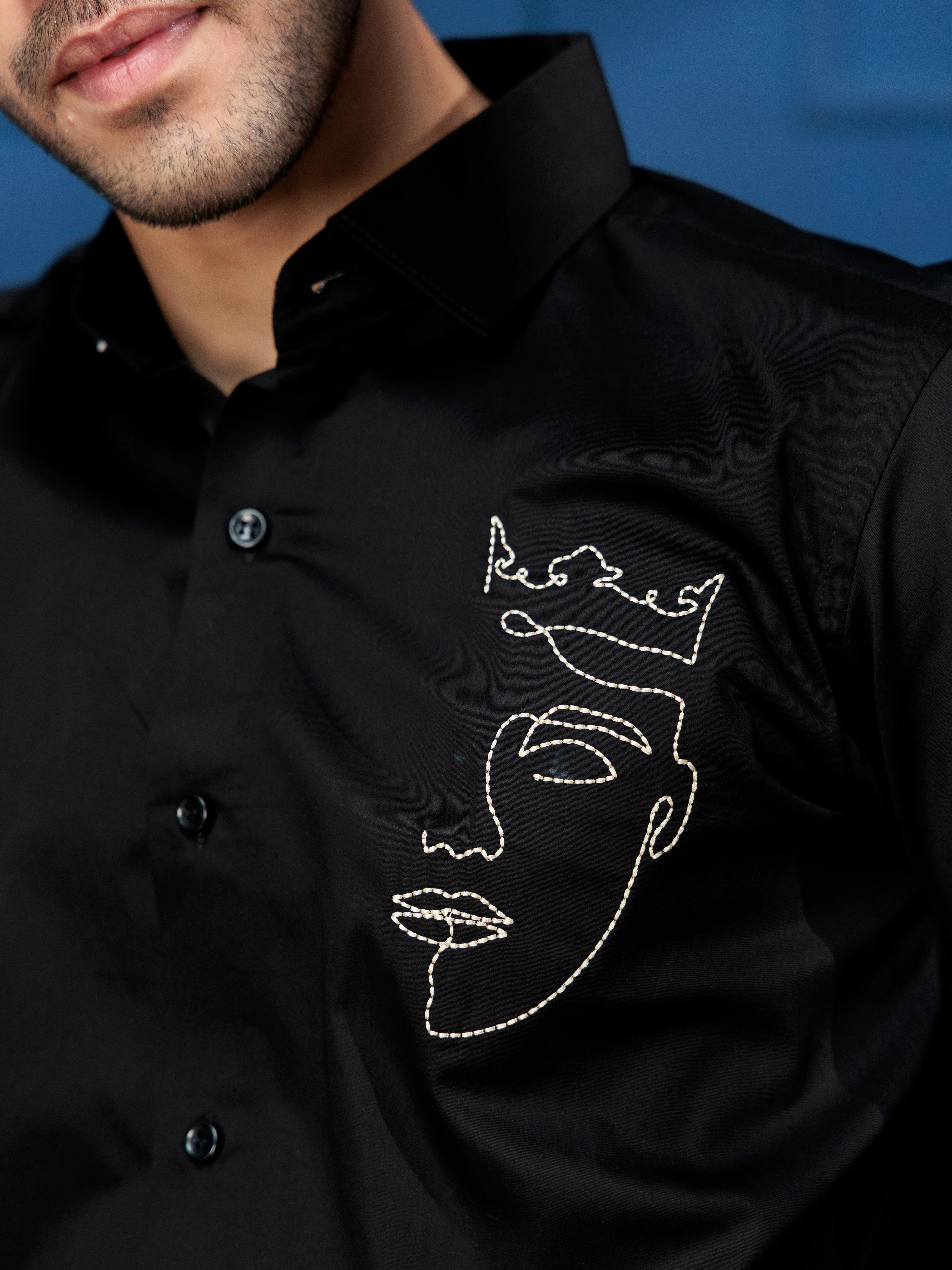 FOOMER BLACK LINE EMBROIDERED DESIGNER WEAR SATIN COTTON SHIRT FOR MEN - Image 2