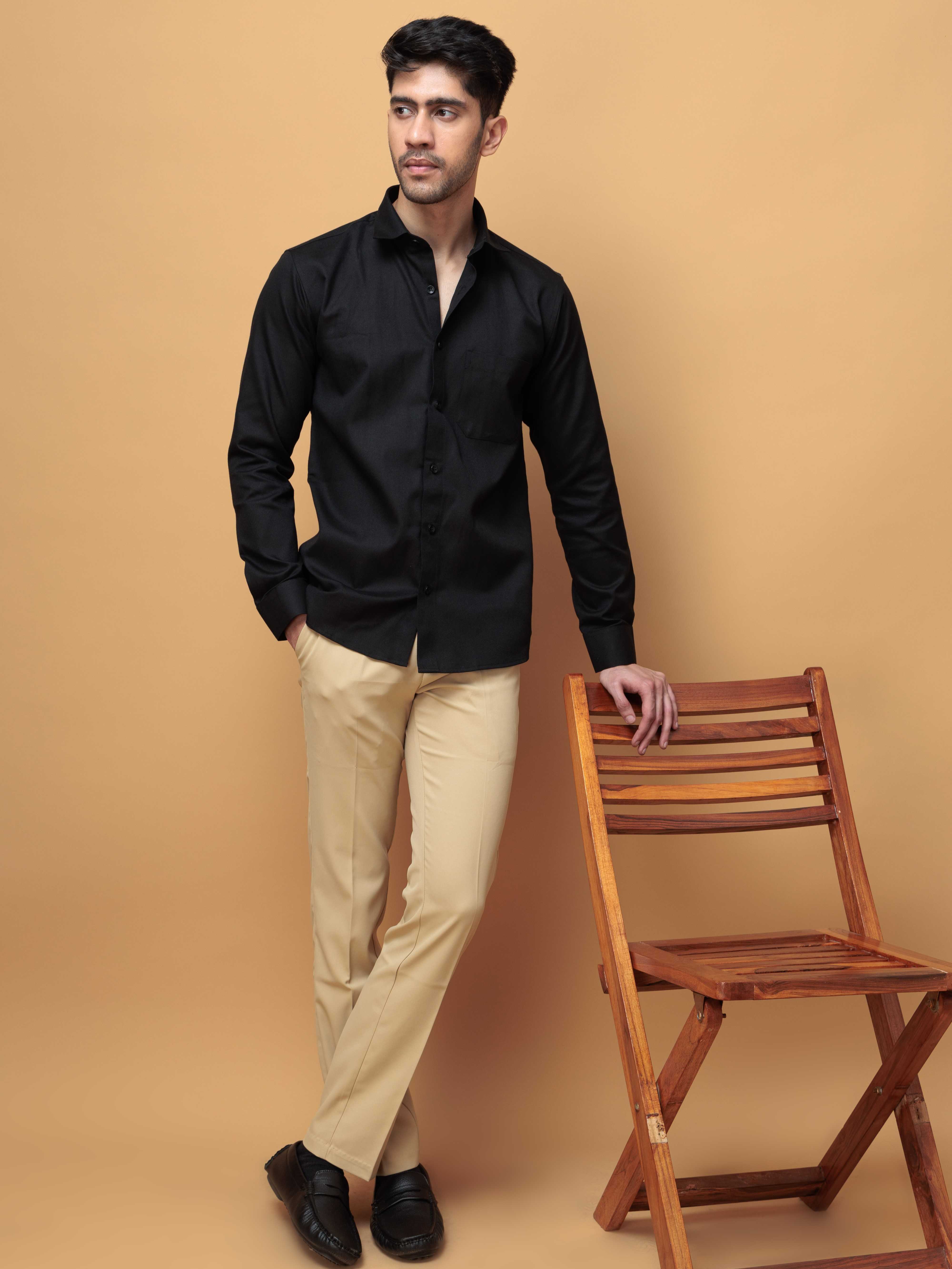 FORMAL BLACK PLAIN OXFORD COTTON CASUAL SHIRT FOR MEN'S - Image 10