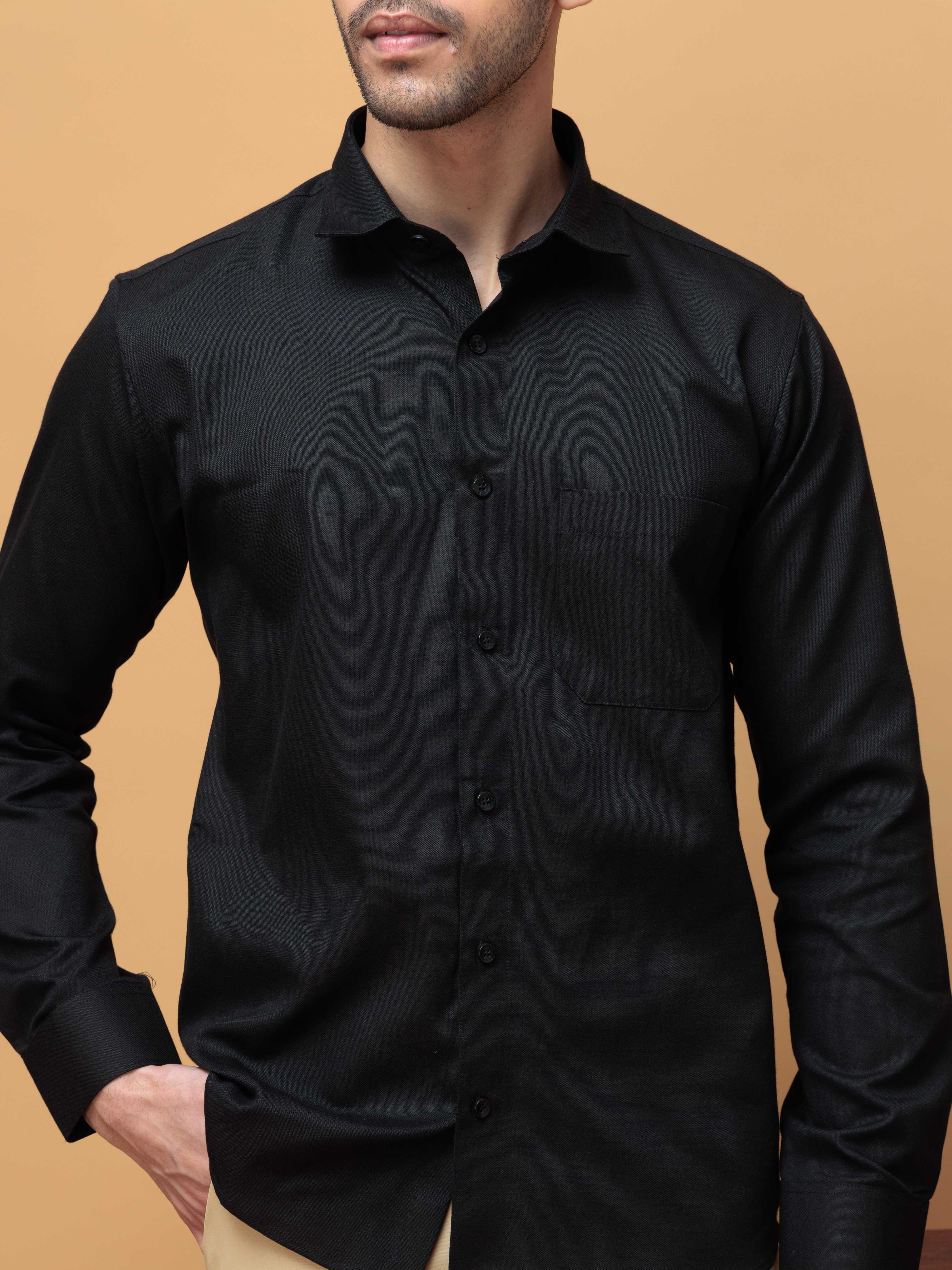 FORMAL BLACK PLAIN OXFORD COTTON CASUAL SHIRT FOR MEN'S - Image 3
