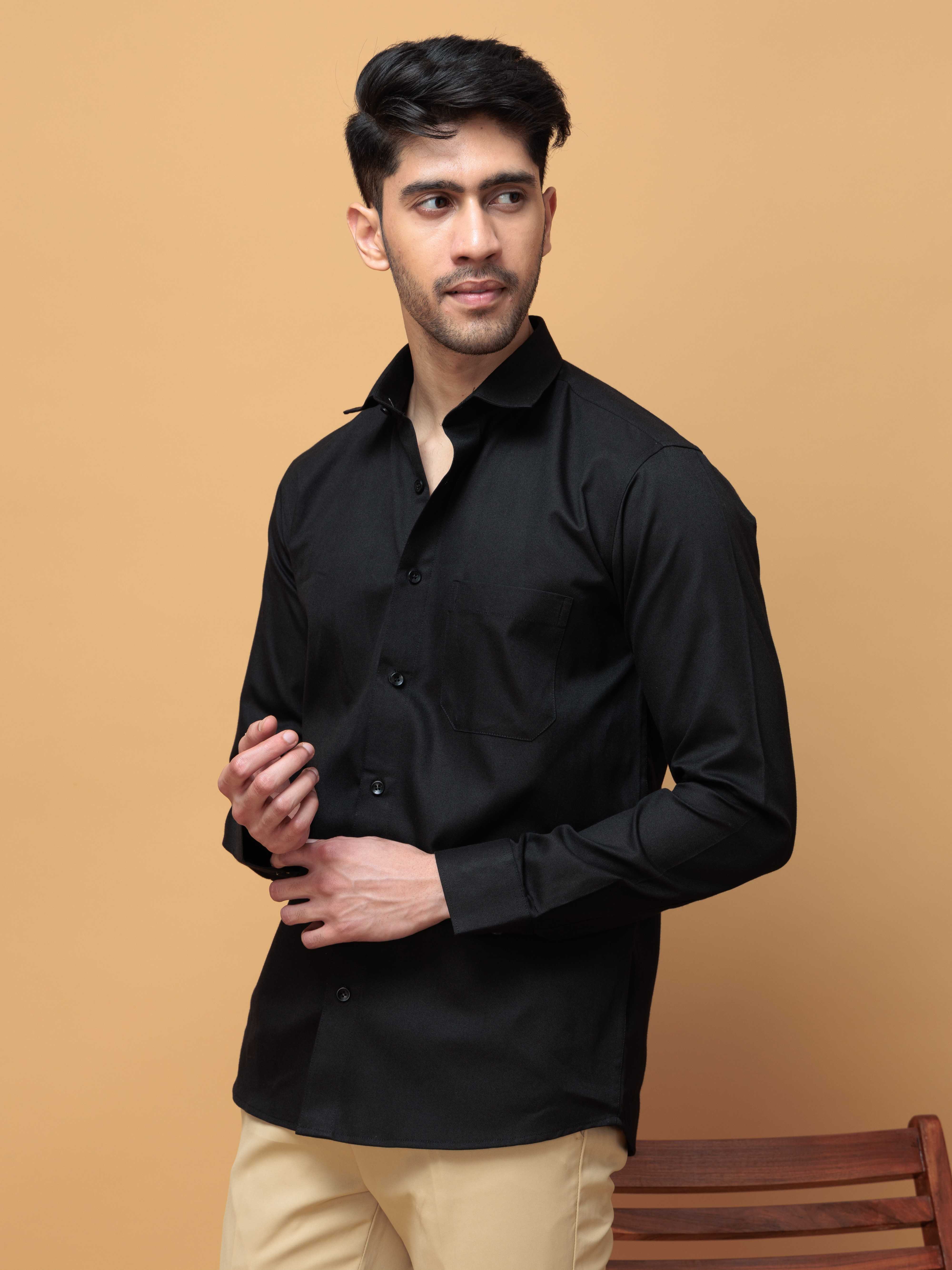 FORMAL BLACK PLAIN OXFORD COTTON CASUAL SHIRT FOR MEN'S - Image 4