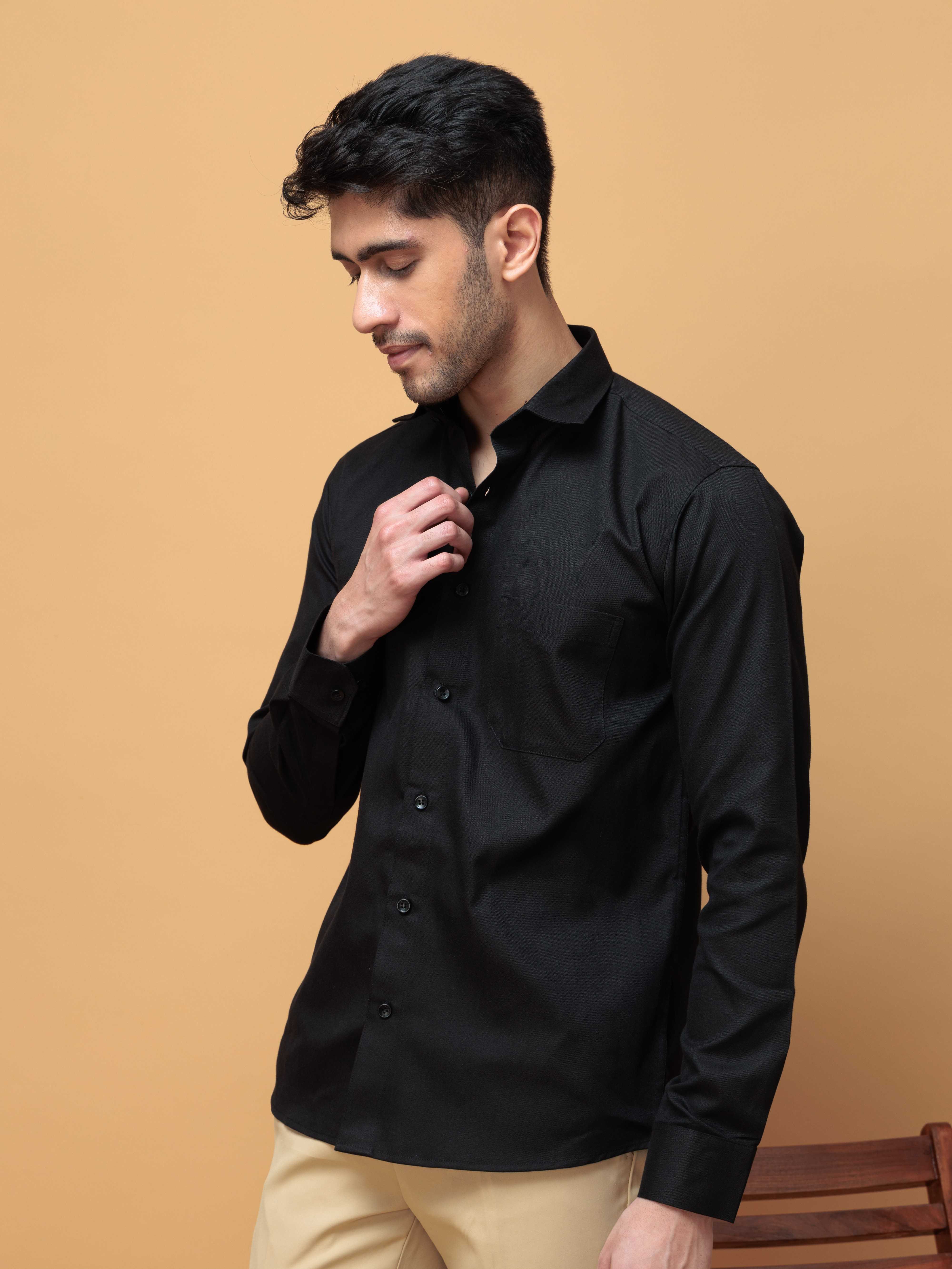 FORMAL BLACK PLAIN OXFORD COTTON CASUAL SHIRT FOR MEN'S - Image 6