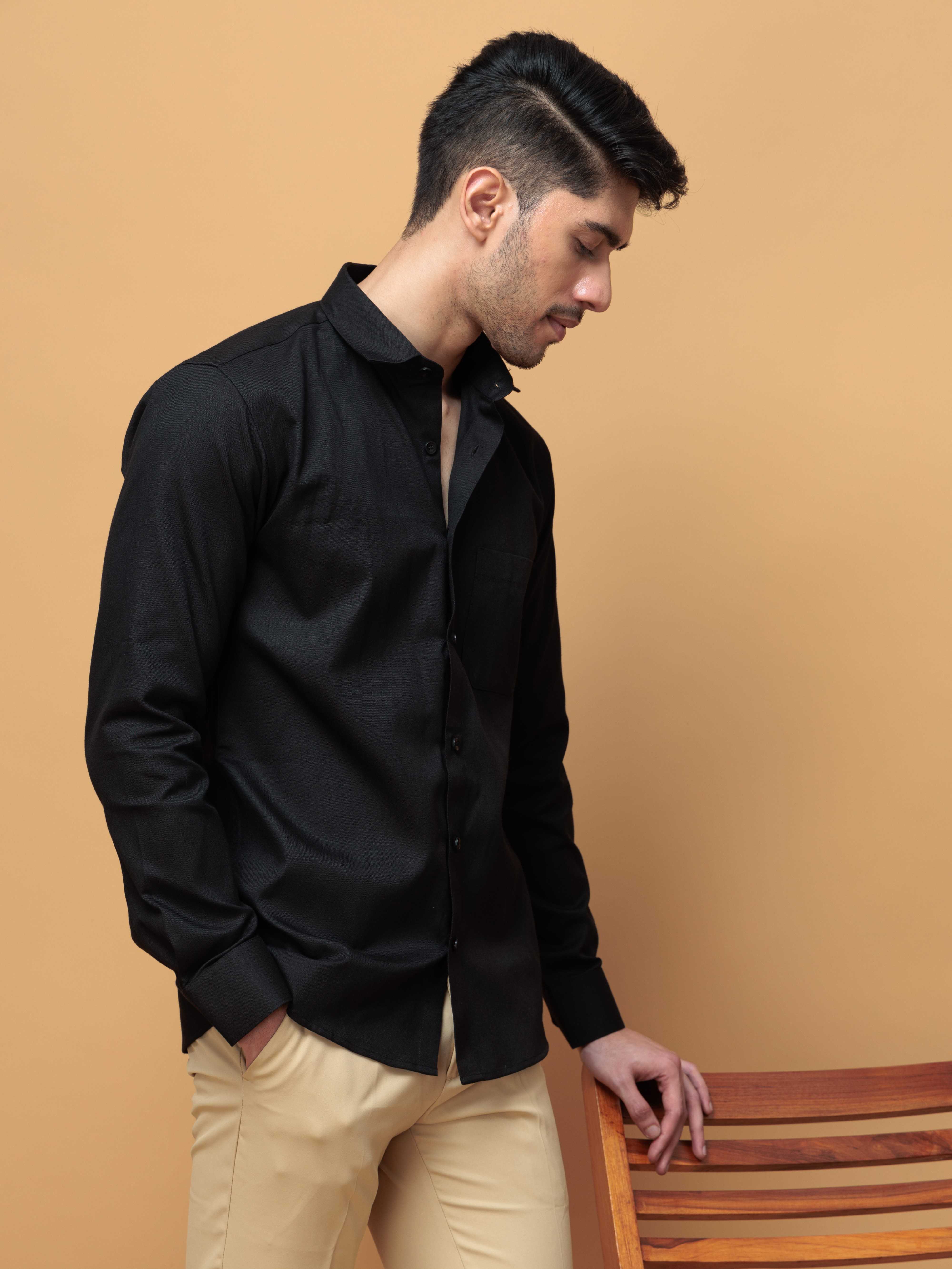 FORMAL BLACK PLAIN OXFORD COTTON CASUAL SHIRT FOR MEN'S - Image 7