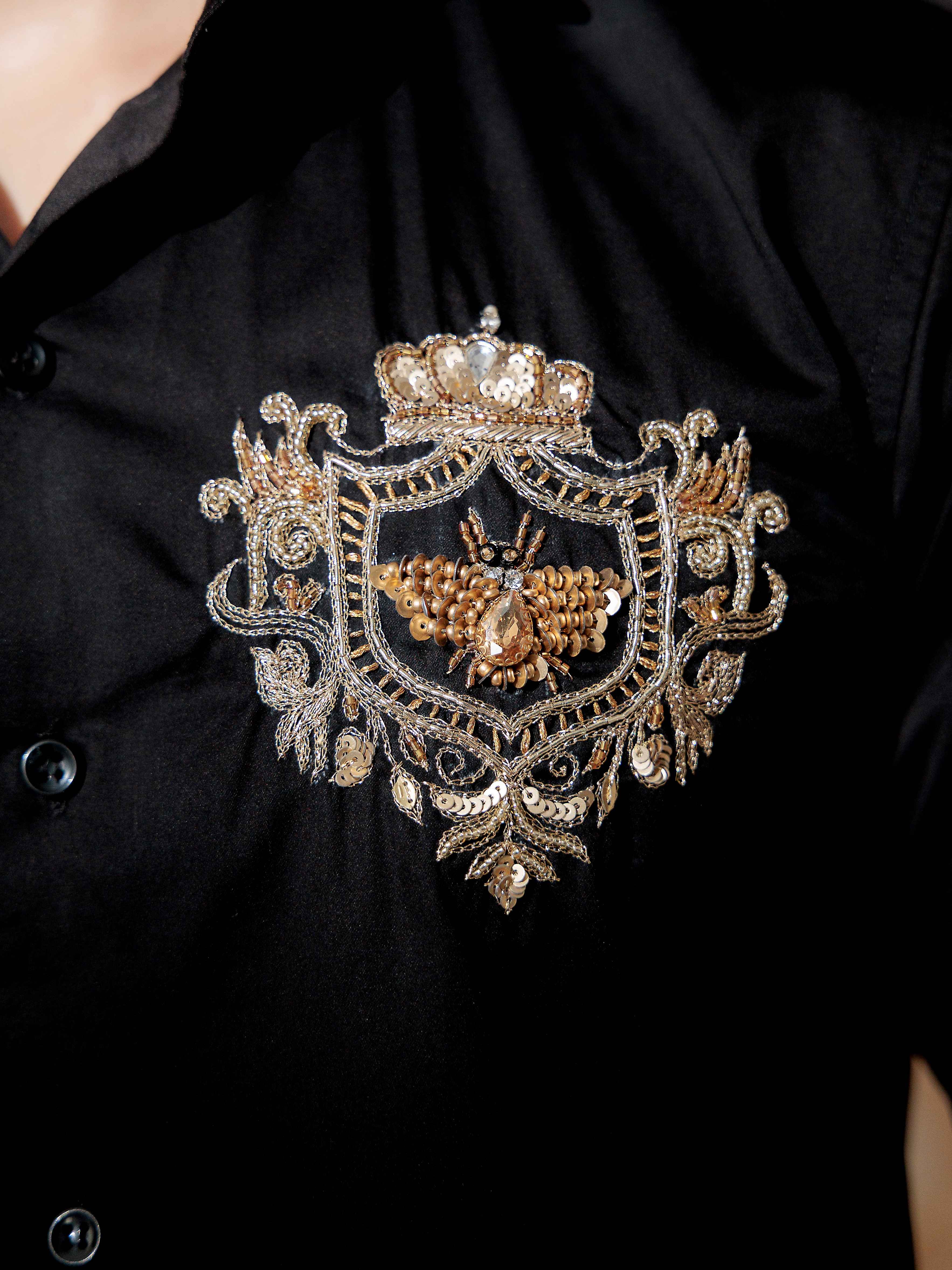 FOOMER BLACK RHINESTONE HAND WORK SATIN COTTON PREMIUM SHIRT - Image 2