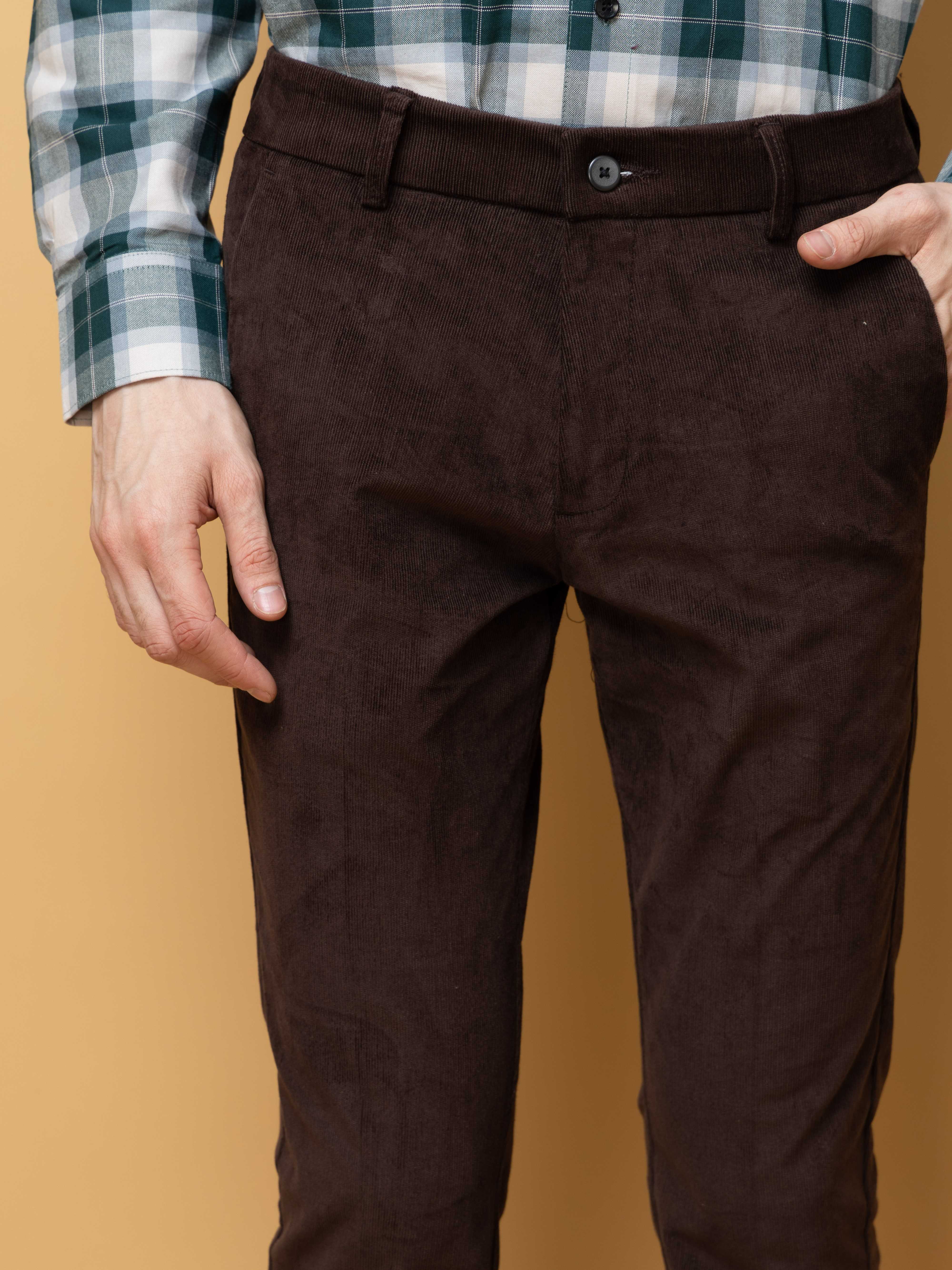 CHOCOLATE CORDUROY RELAXED FIT TROUSERS FOR MEN'S - Image 2