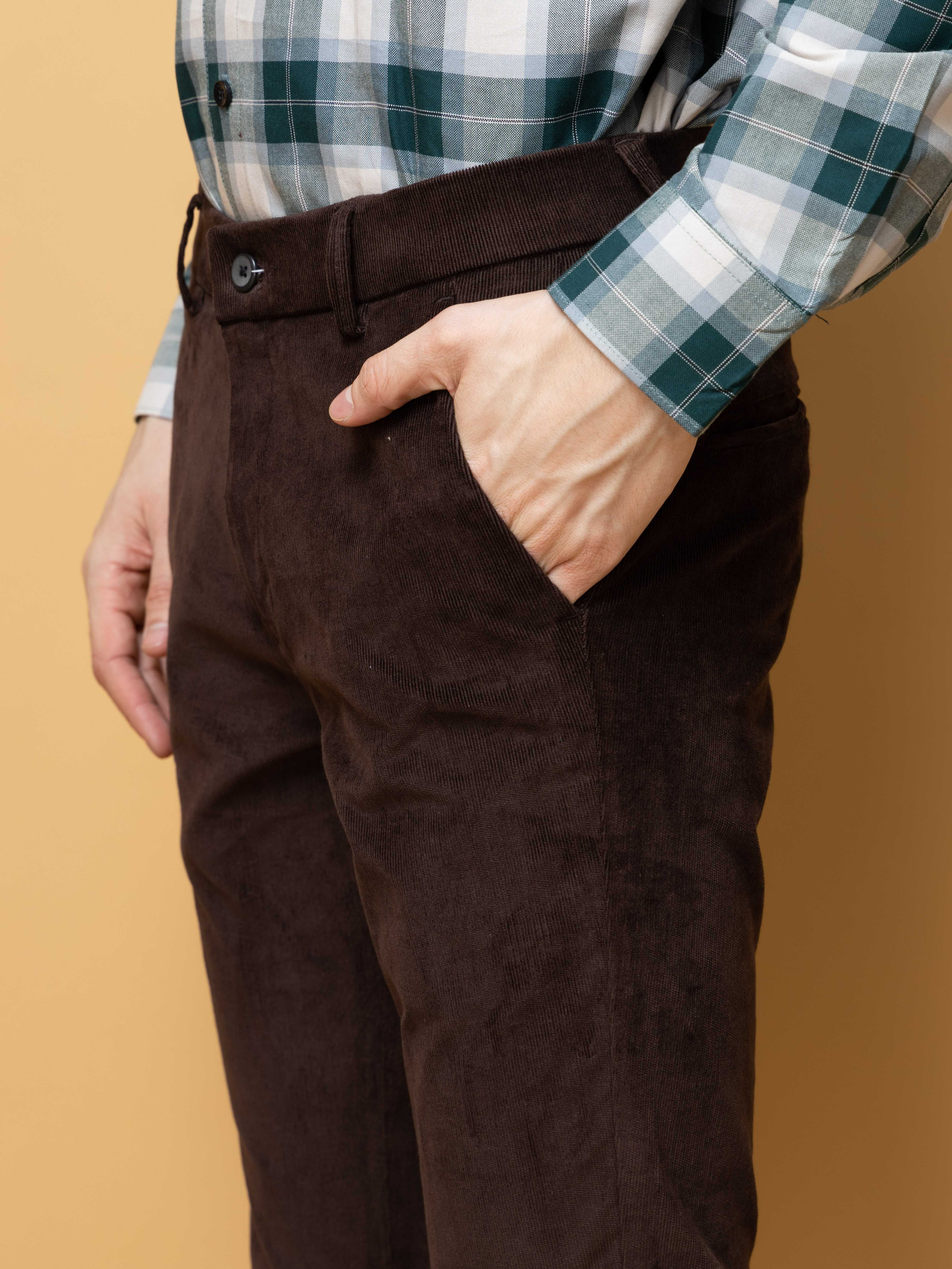 CHOCOLATE CORDUROY RELAXED FIT TROUSERS FOR MEN'S - Image 3