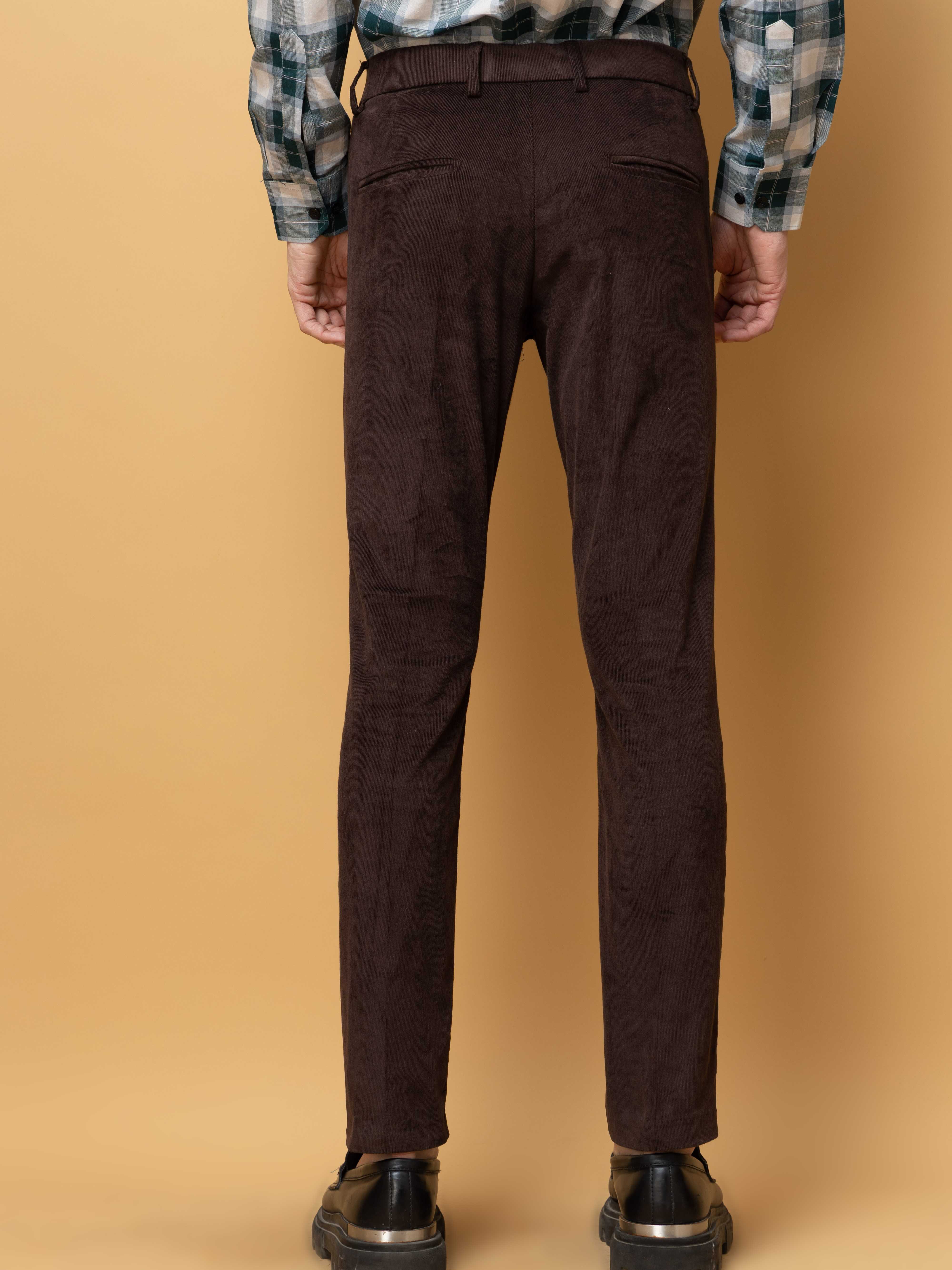 CHOCOLATE CORDUROY RELAXED FIT TROUSERS FOR MEN'S - Image 4