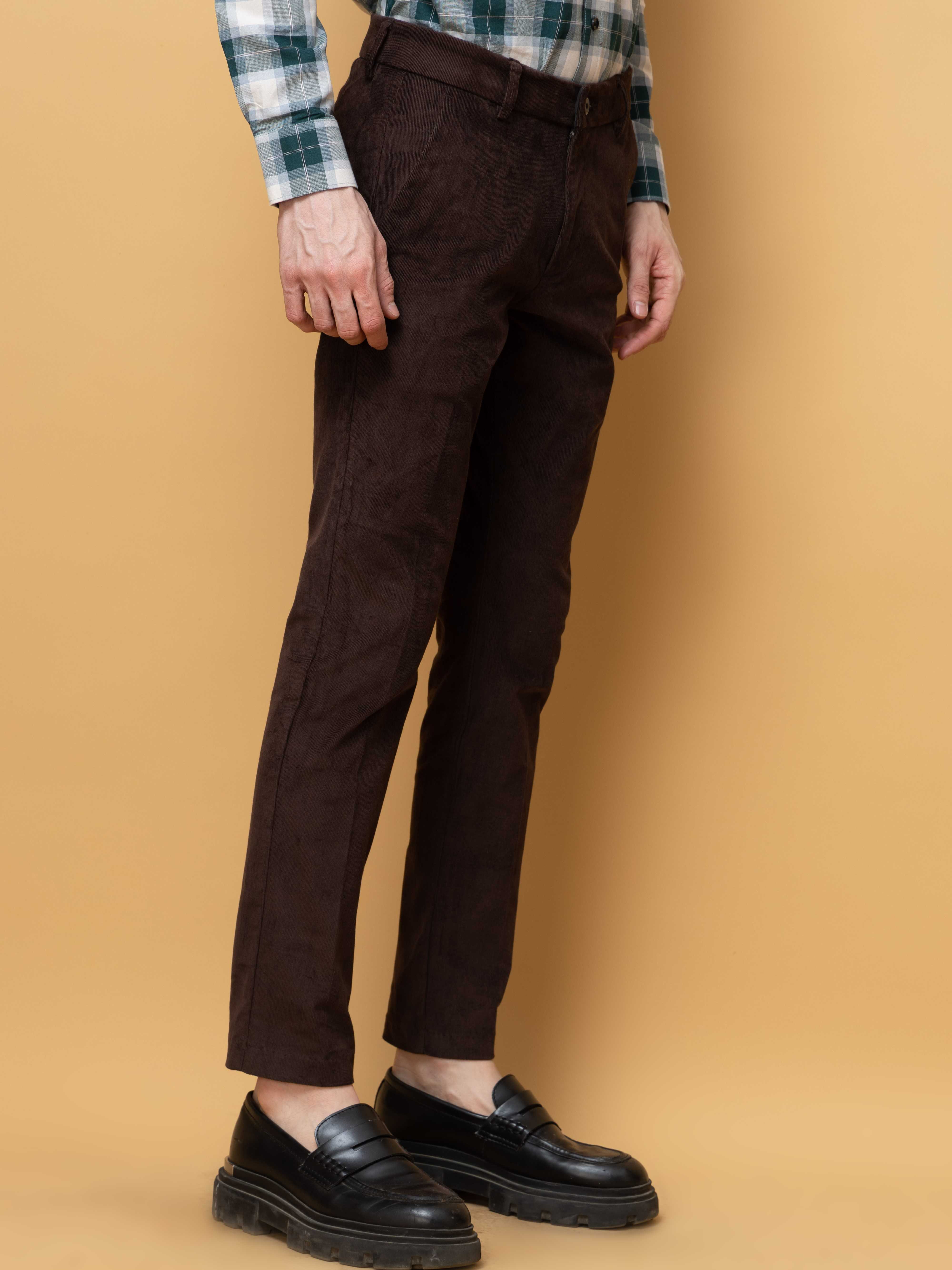 CHOCOLATE CORDUROY RELAXED FIT TROUSERS FOR MEN'S - Image 5