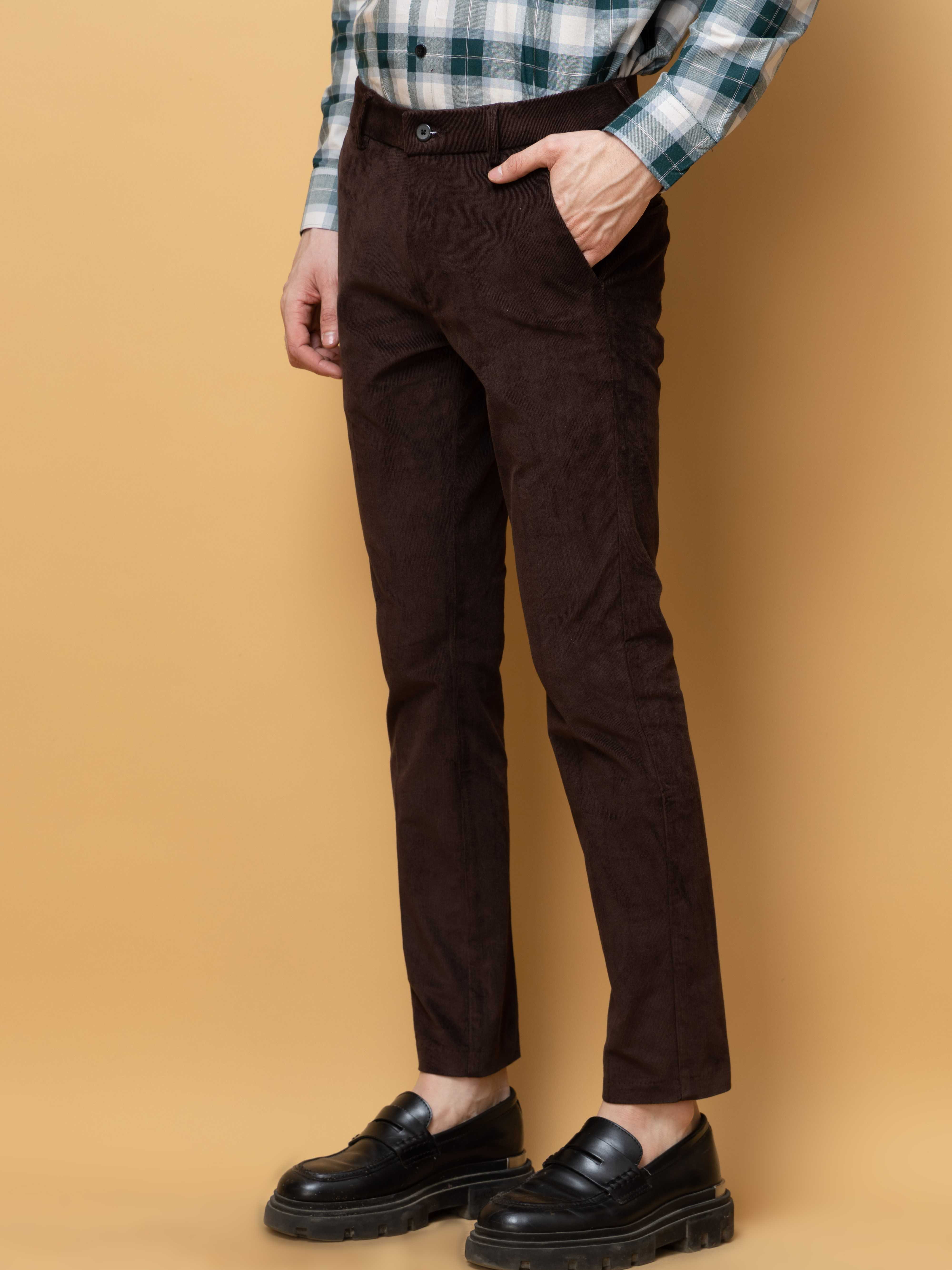 CHOCOLATE CORDUROY RELAXED FIT TROUSERS FOR MEN'S - Image 6
