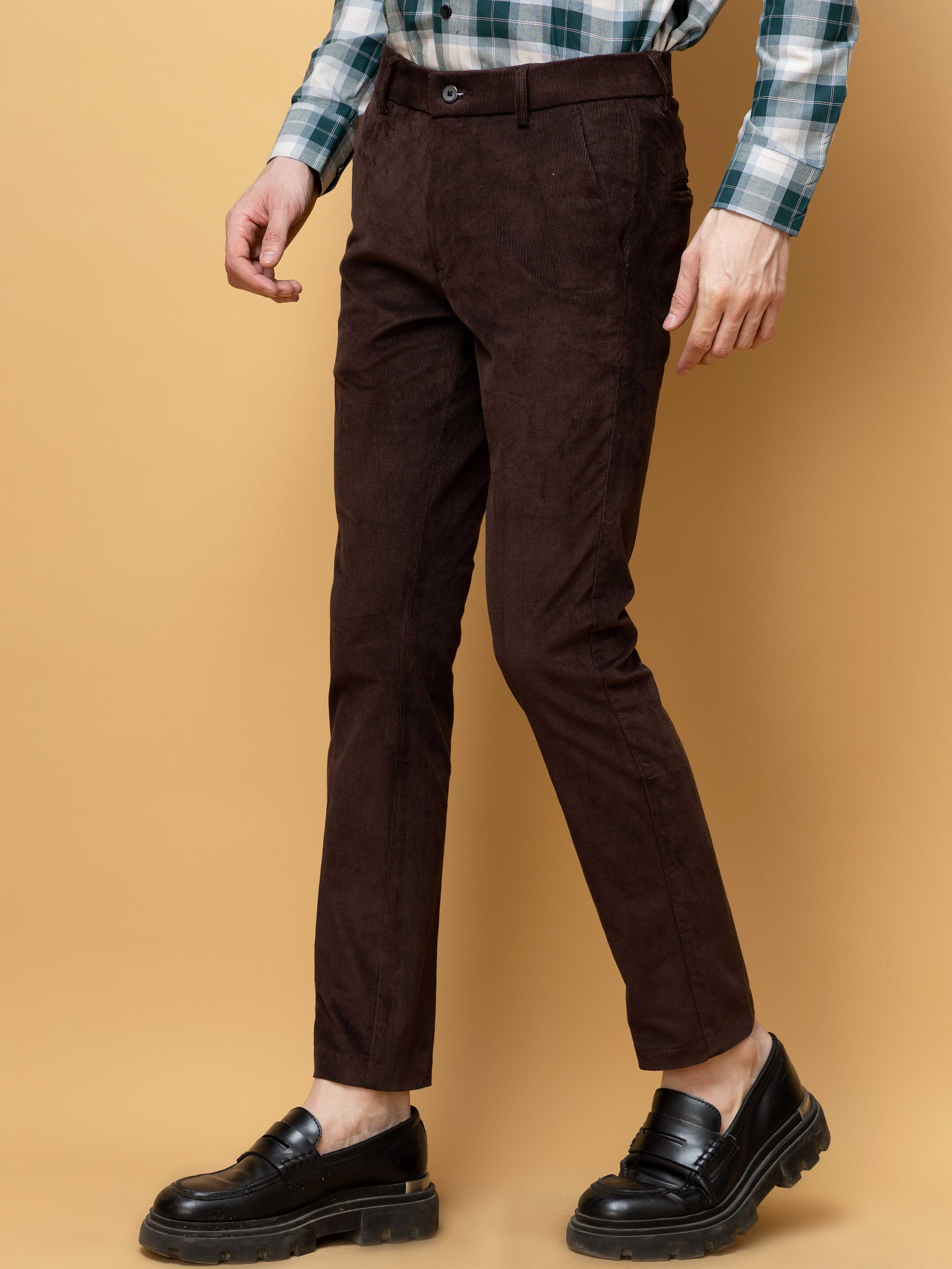 CHOCOLATE CORDUROY RELAXED FIT TROUSERS FOR MEN'S - Image 7