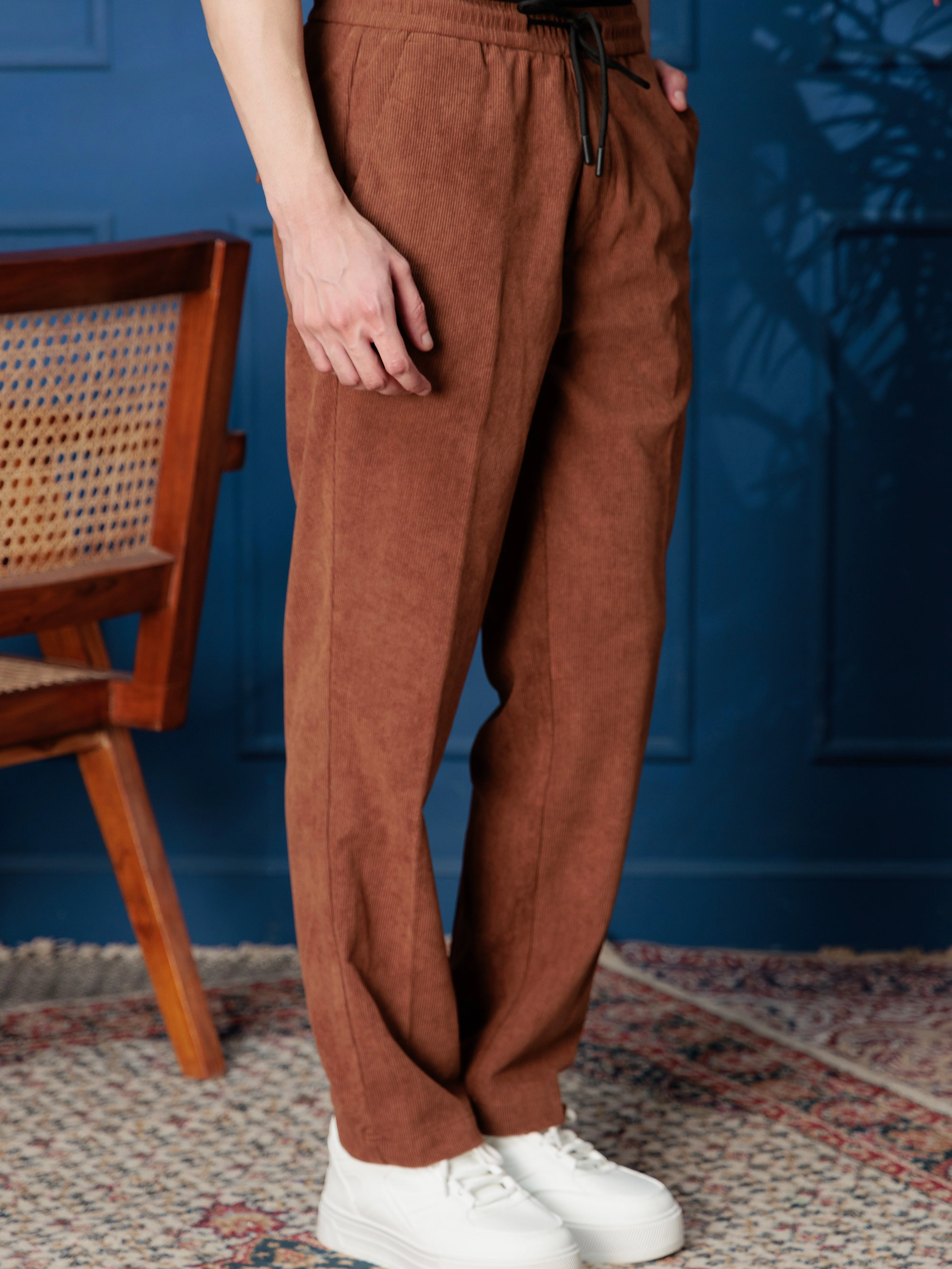 FOOMER BROWN CORDUROY RELAXED FIT TROUSERS FOR MEN'S - Image 3