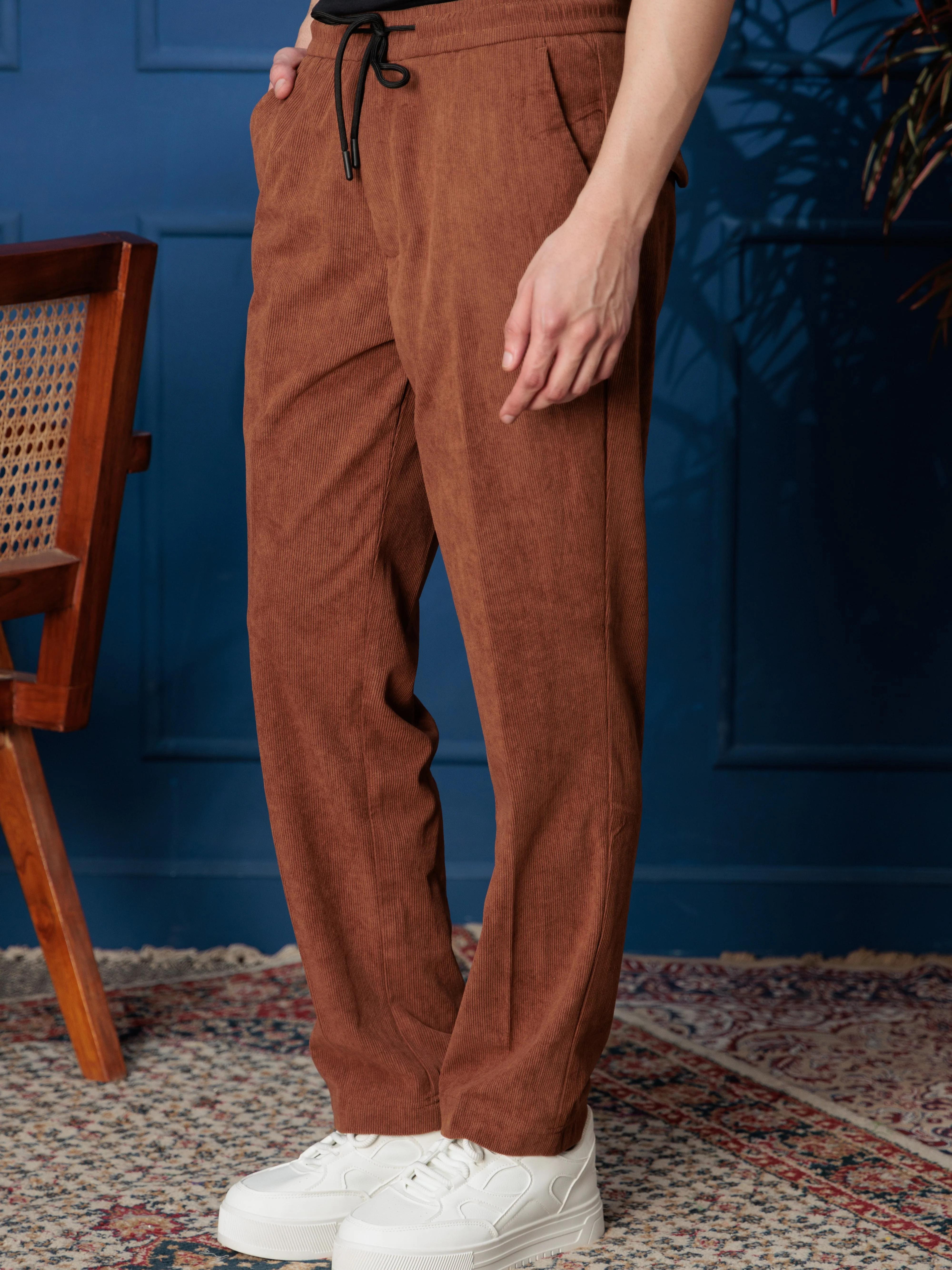 FOOMER BROWN CORDUROY RELAXED FIT TROUSERS FOR MEN'S - Image 4