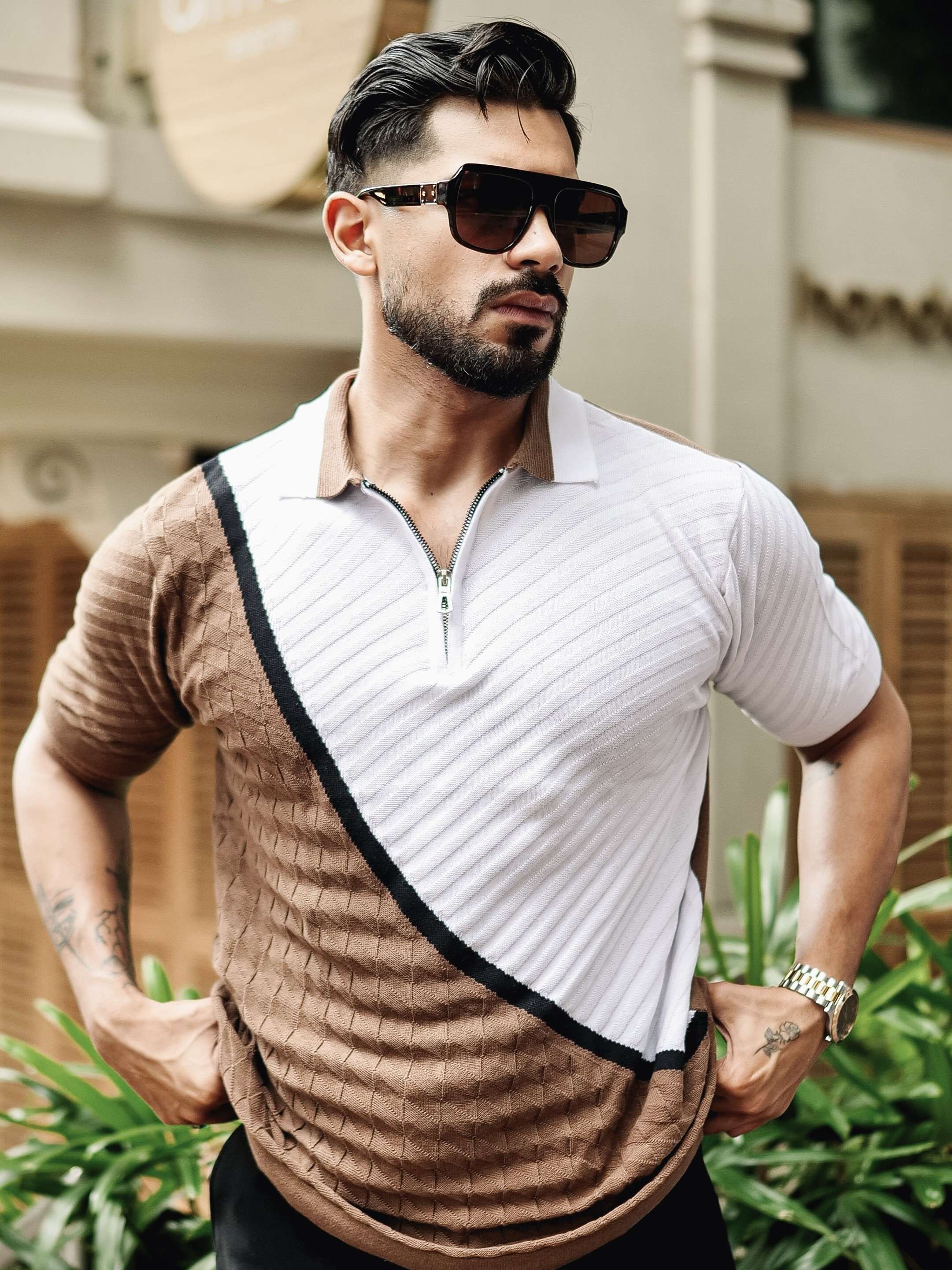 FOOMER BROWN HALF SLEEVE KNITTED TSHIRT FOR MEN'S