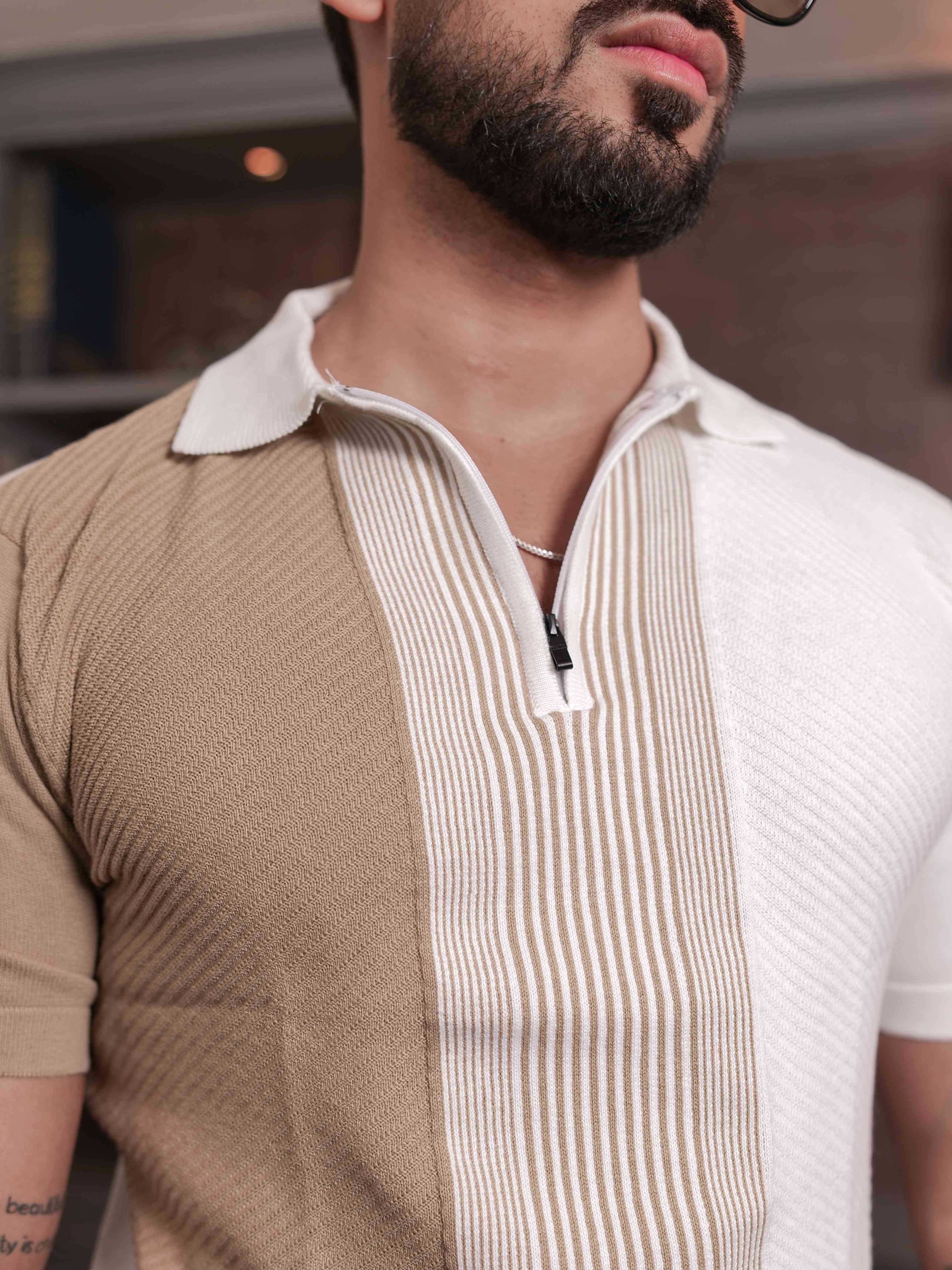 FOOMER CREAM AND WHITE HALF SLEEVE KNITED TSHIRT FOR MEN'S - Image 9