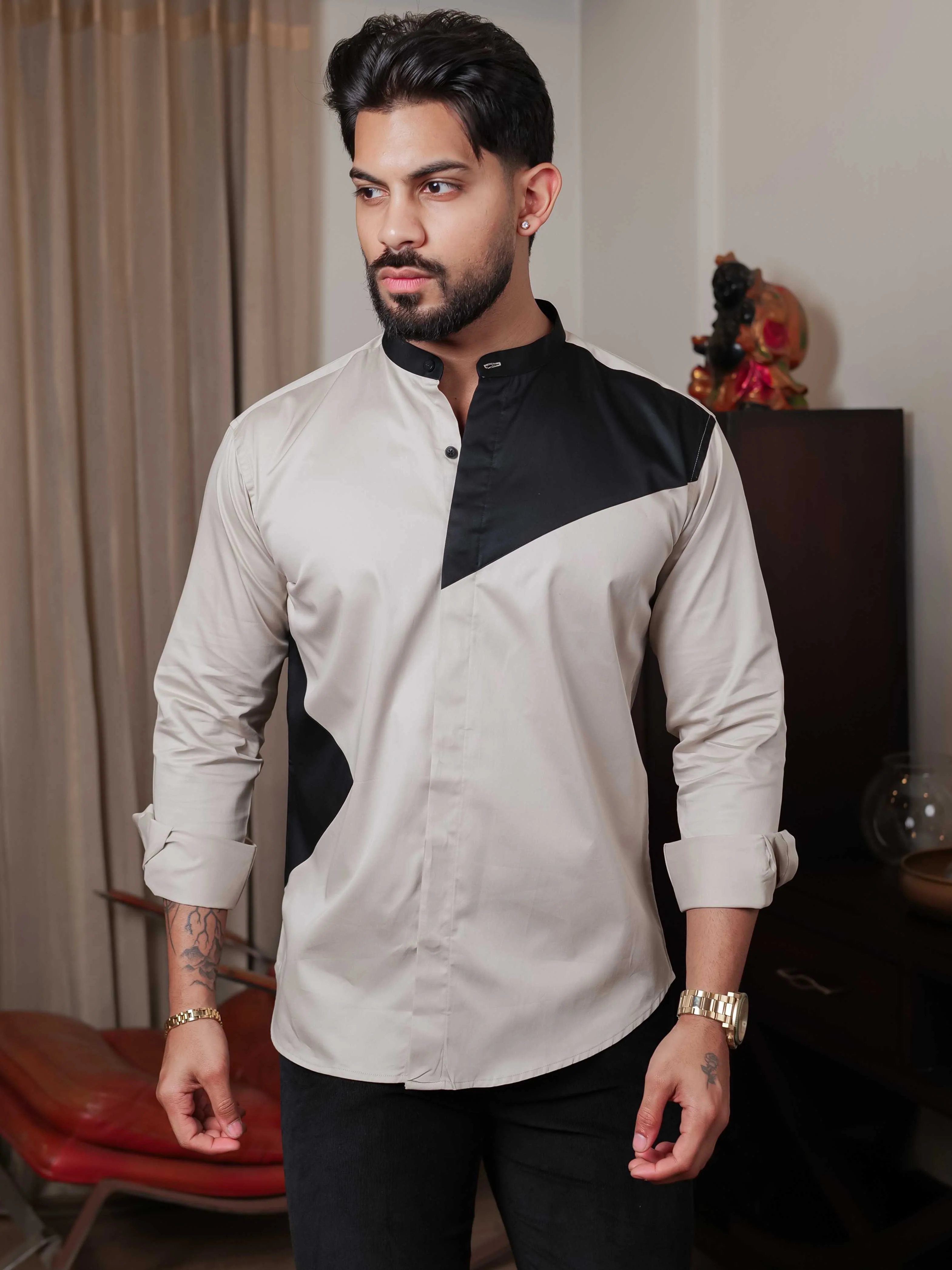 FOOMER CREAM CUT N SEW DESIGNER SHIRT FOR MEN'S