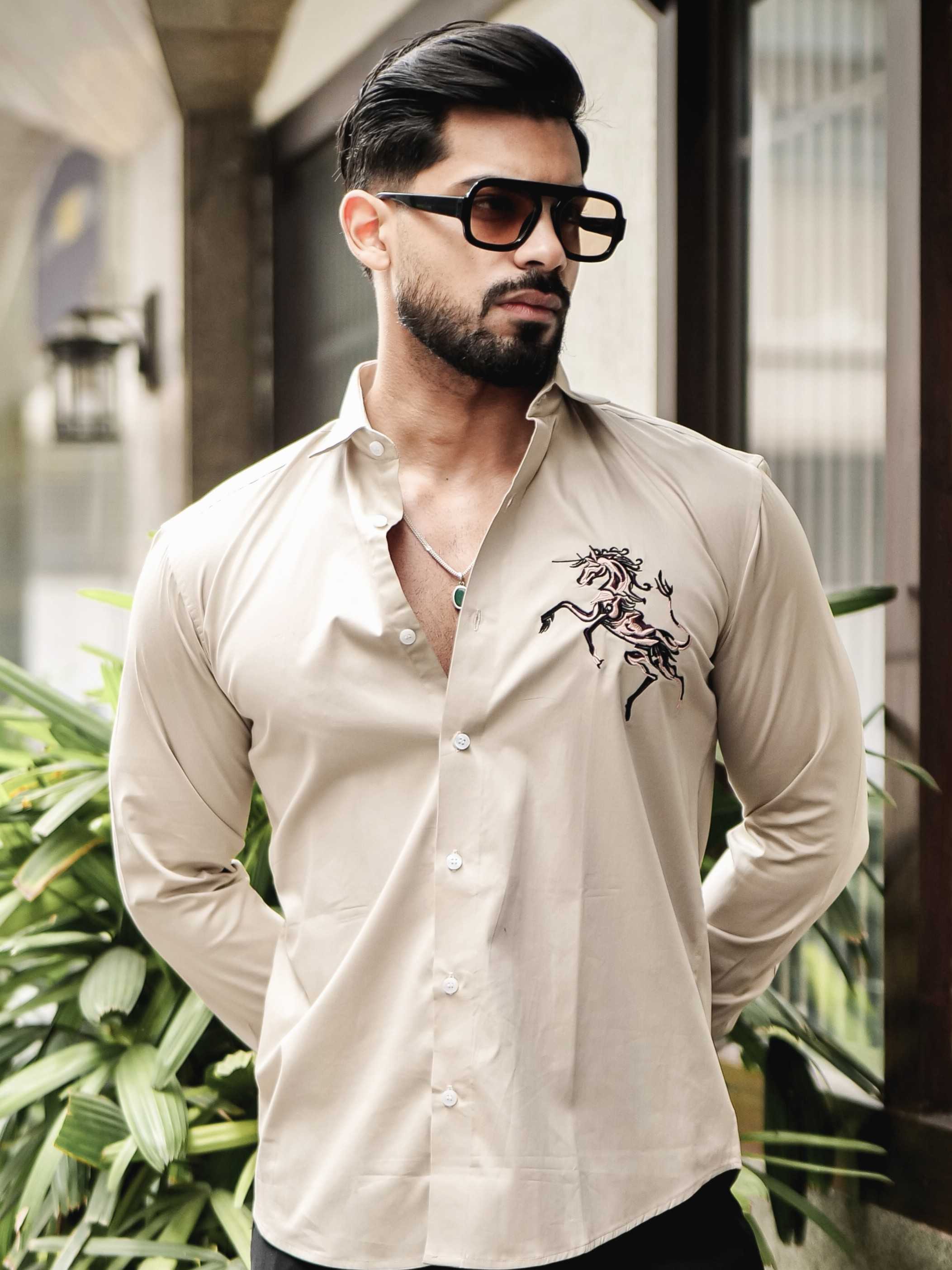 FOOMER CREAM EMBROIDERED DESIGNER SHIRT FOR MEN'S
