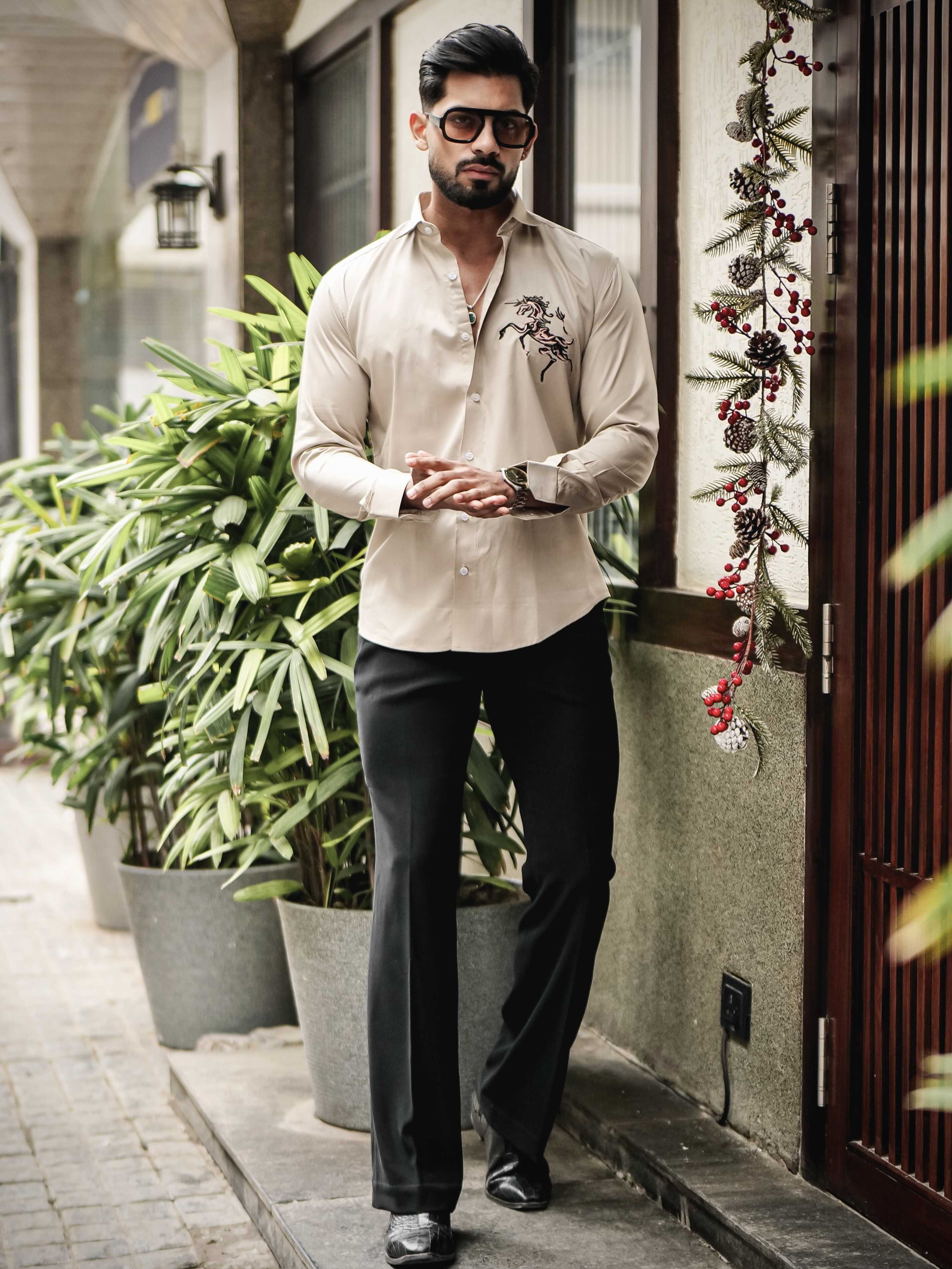 FOOMER CREAM EMBROIDERED DESIGNER SHIRT FOR MEN'S - Image 4
