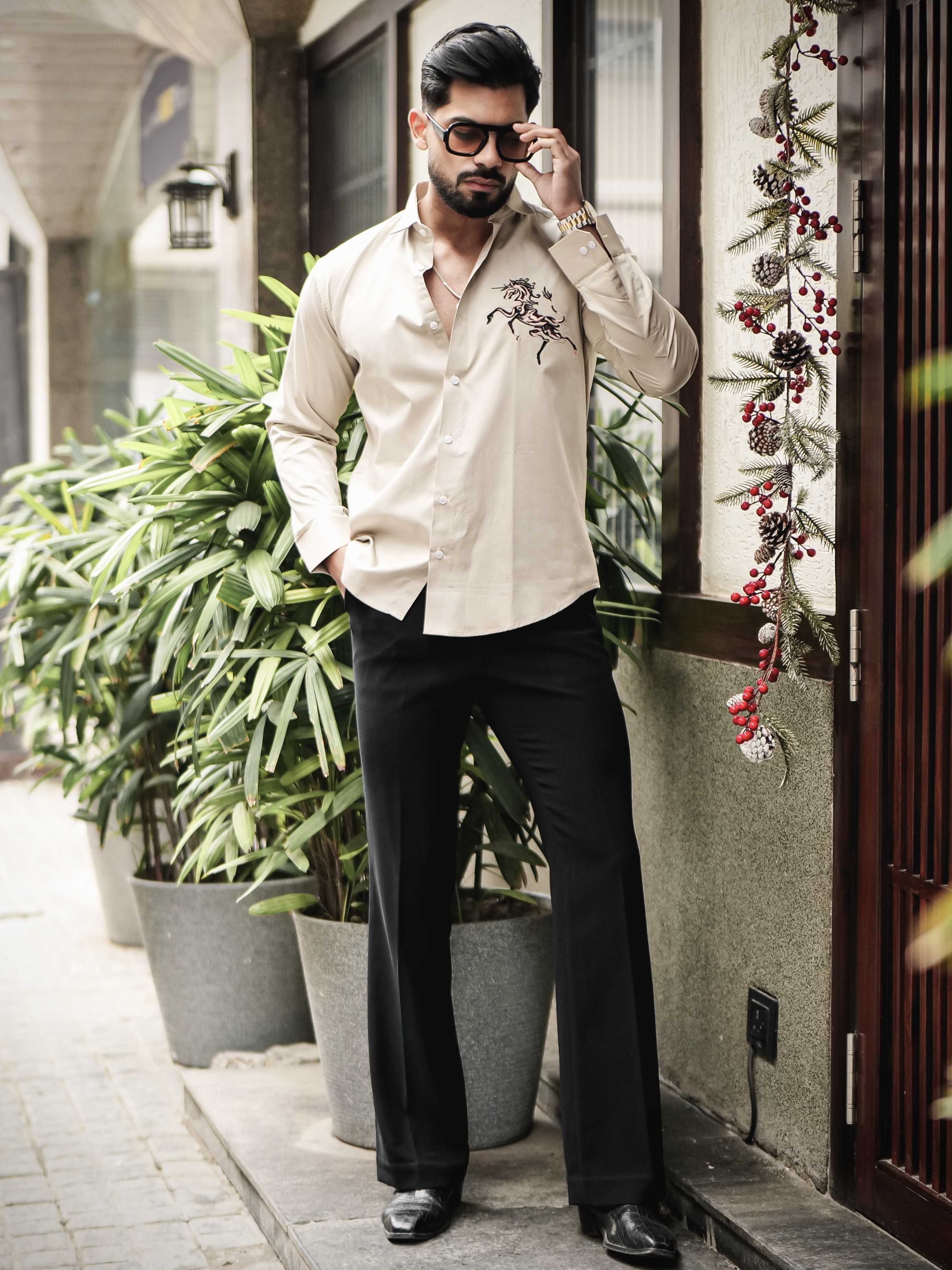 FOOMER CREAM EMBROIDERED DESIGNER SHIRT FOR MEN'S - Image 5