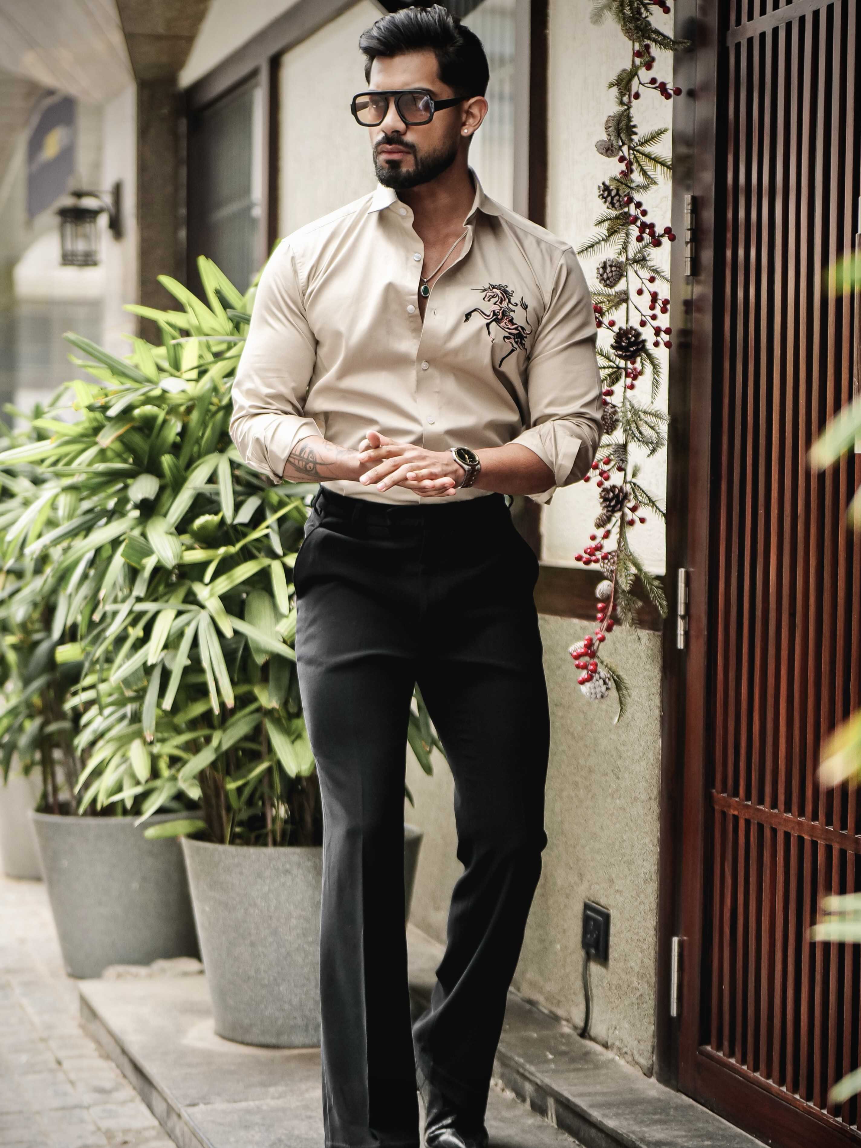 FOOMER CREAM EMBROIDERED DESIGNER SHIRT FOR MEN'S - Image 9