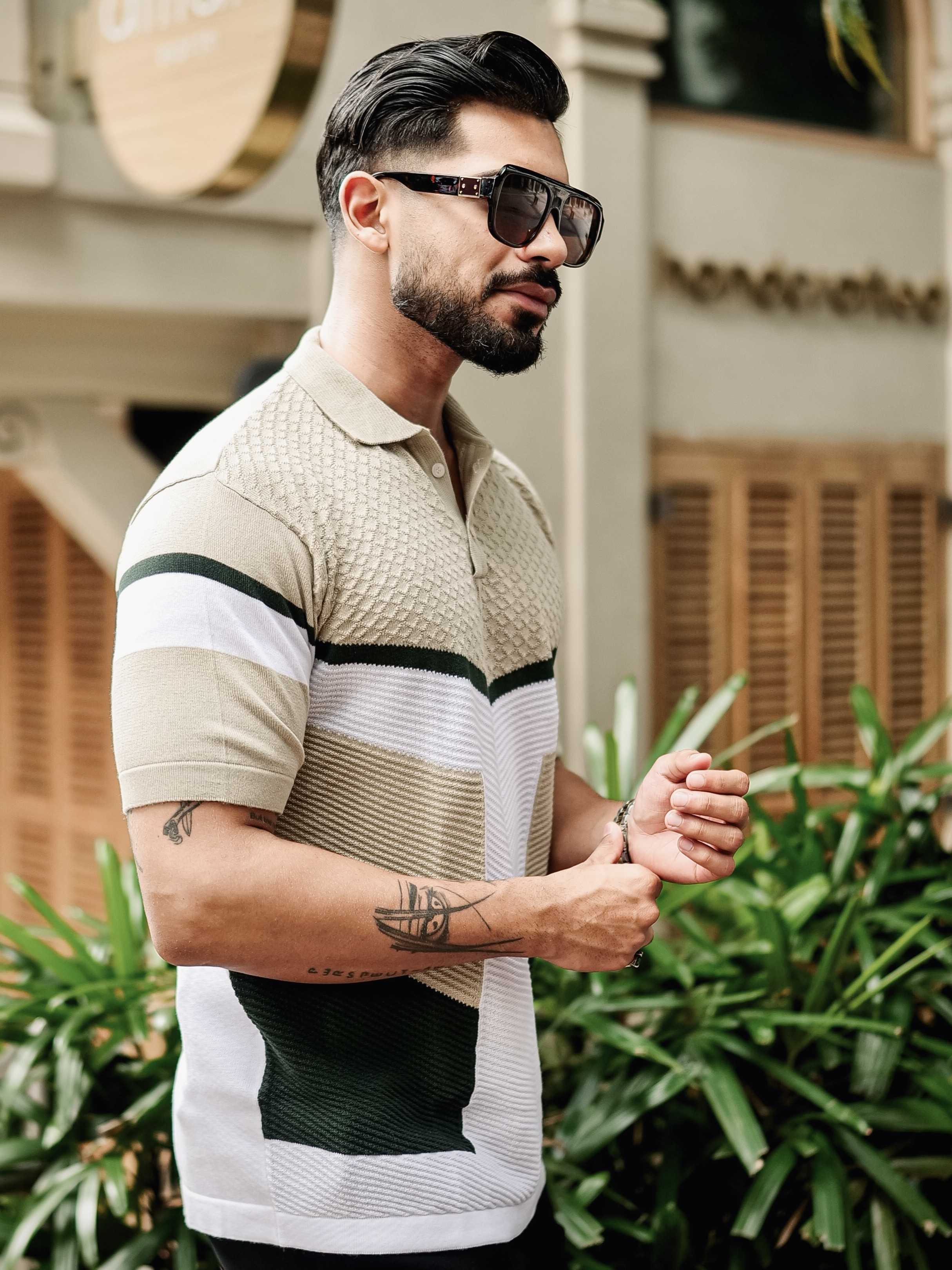 FOOMER CREAM HALF SLEEVE KNITTED TSHIRT FOR MEN'S - Image 3