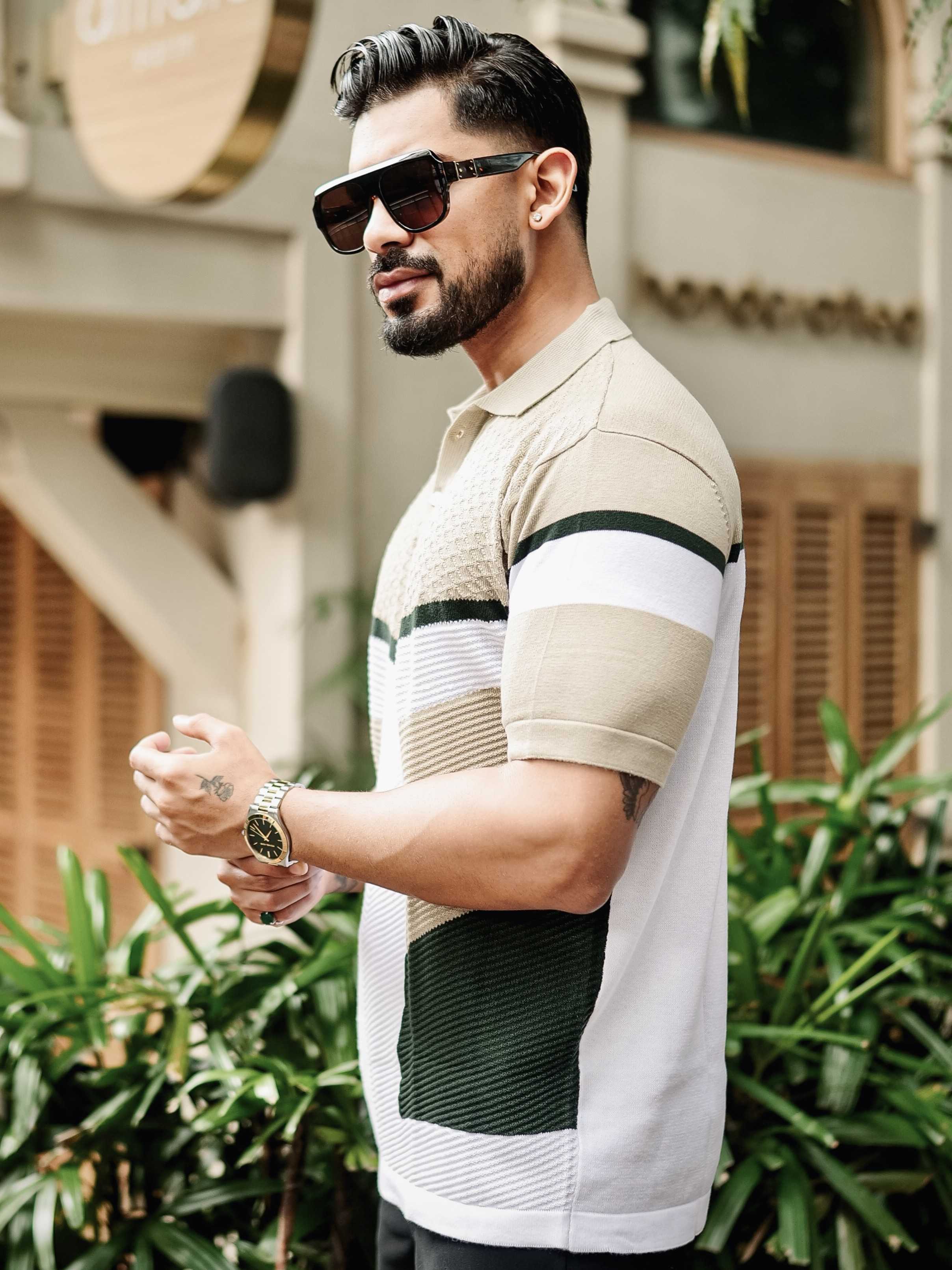 FOOMER CREAM HALF SLEEVE KNITTED TSHIRT FOR MEN'S - Image 5