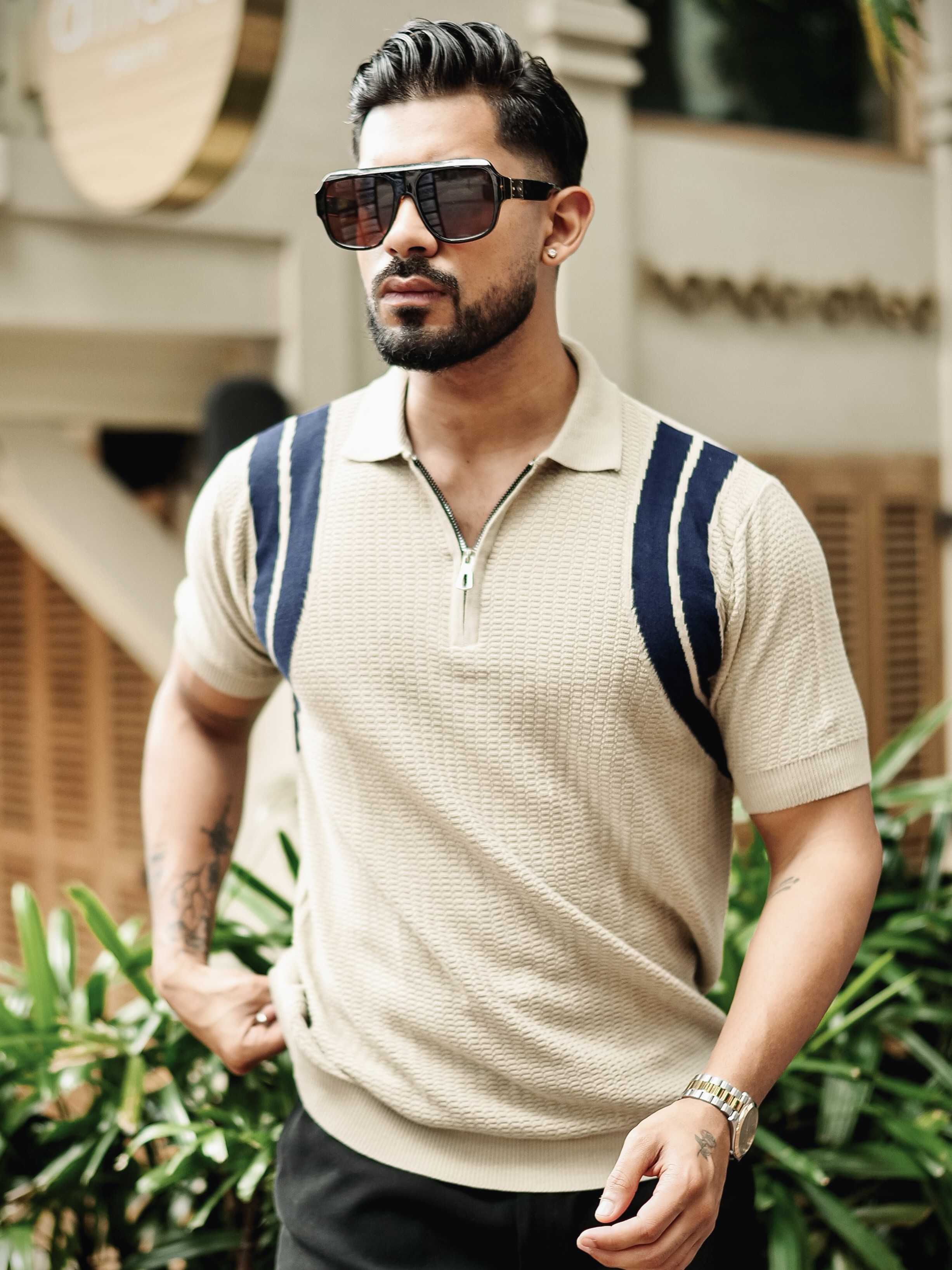 FOOMER CREAM HALF SLEEVE KNITTED TSHIRT FOR MEN'S