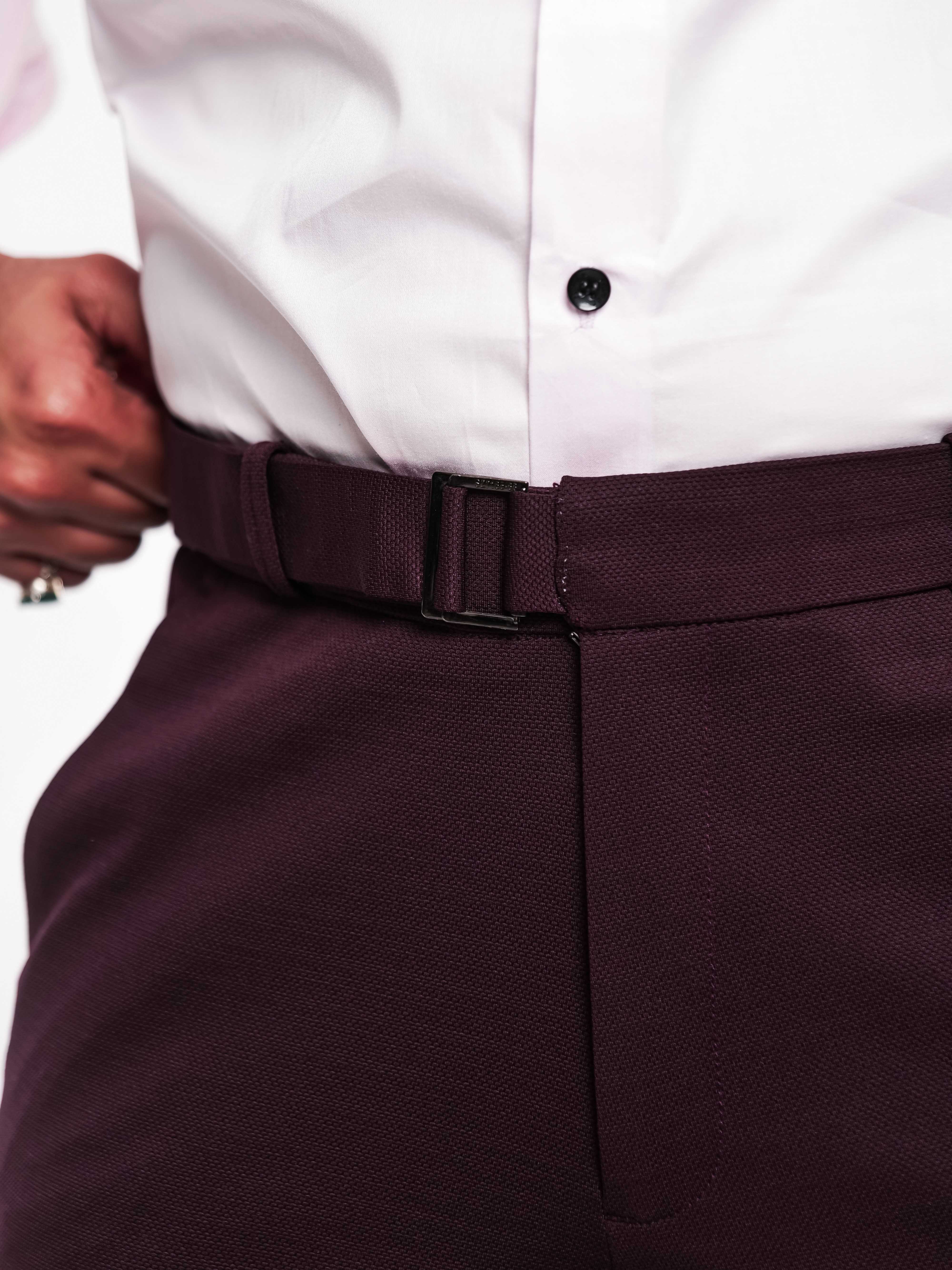 Foomer Dark Wine Sharp Fit Cotton Trouser For Men's - Image 4